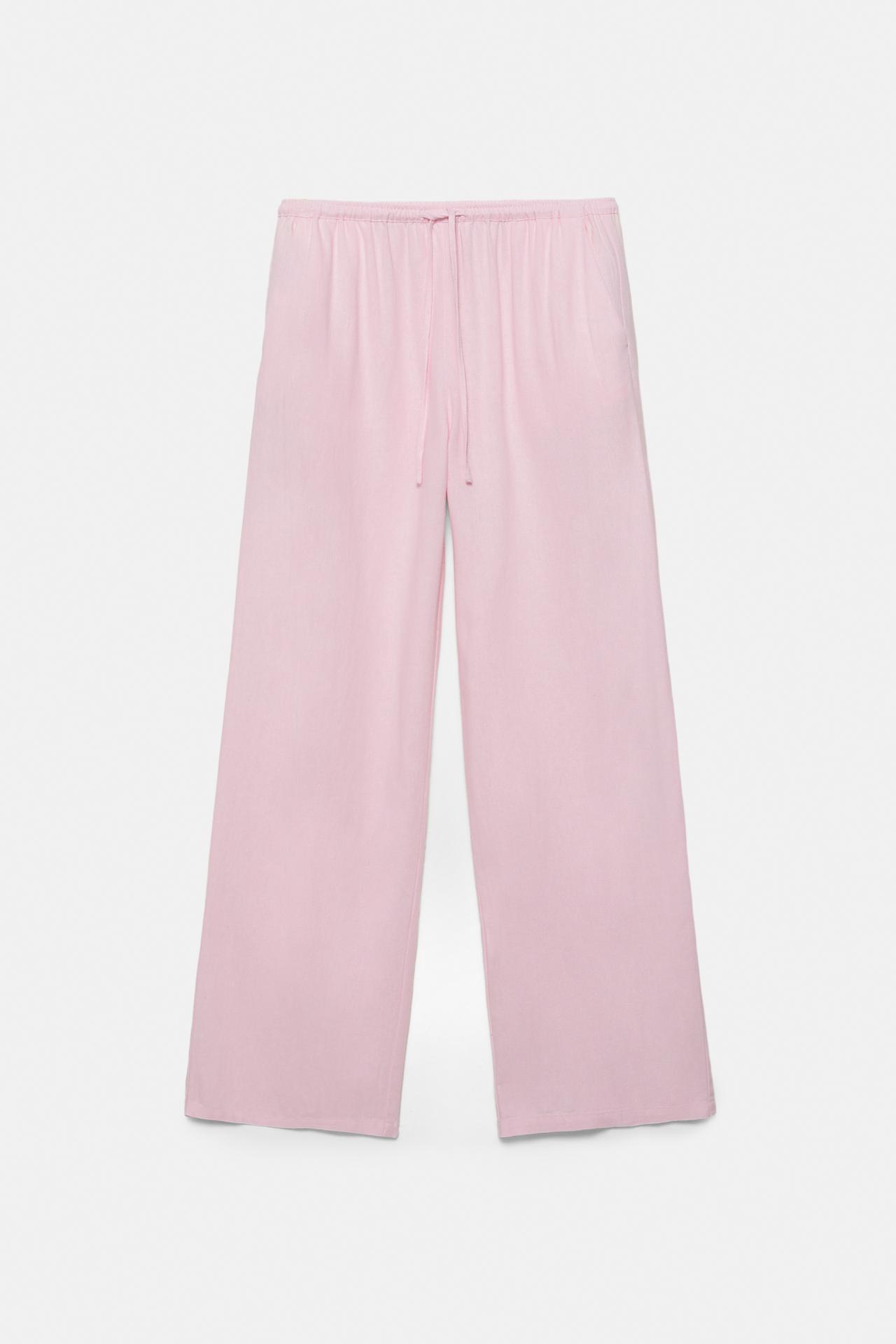 Flowy trousers with linen — Pastel pink
