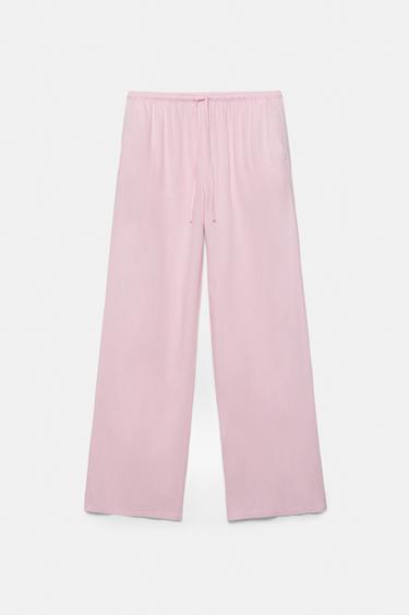 Flowy trousers with linen — Pastel pink 6
