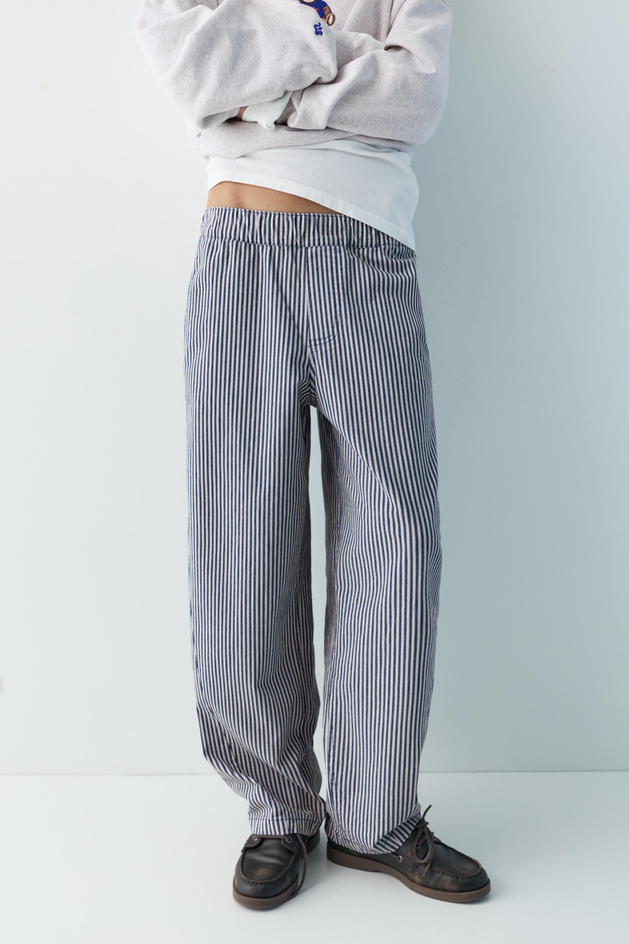 Striped barrel trousers — Navy