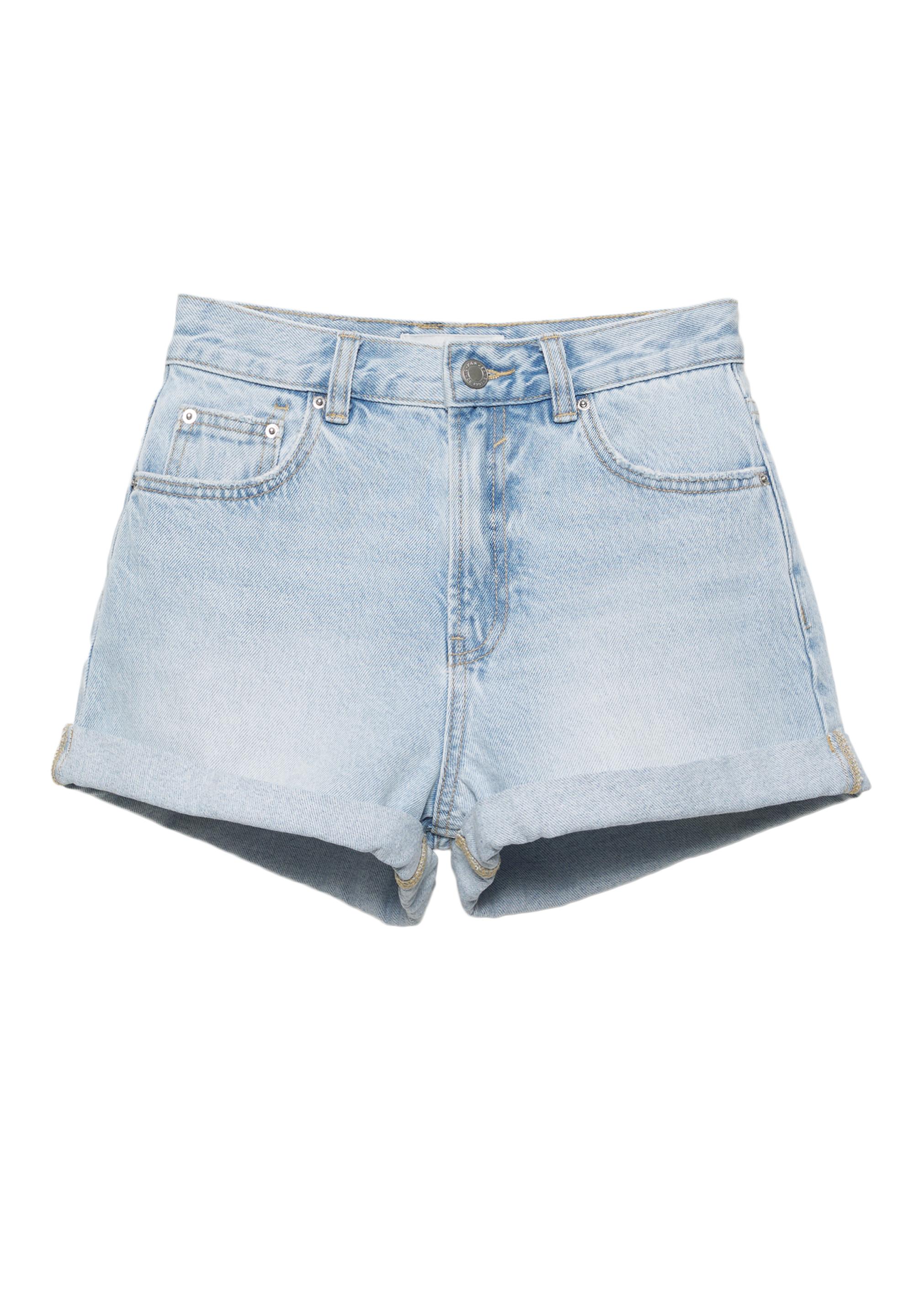 Mom fit paçası kıvrık denim şort - Görsel 32