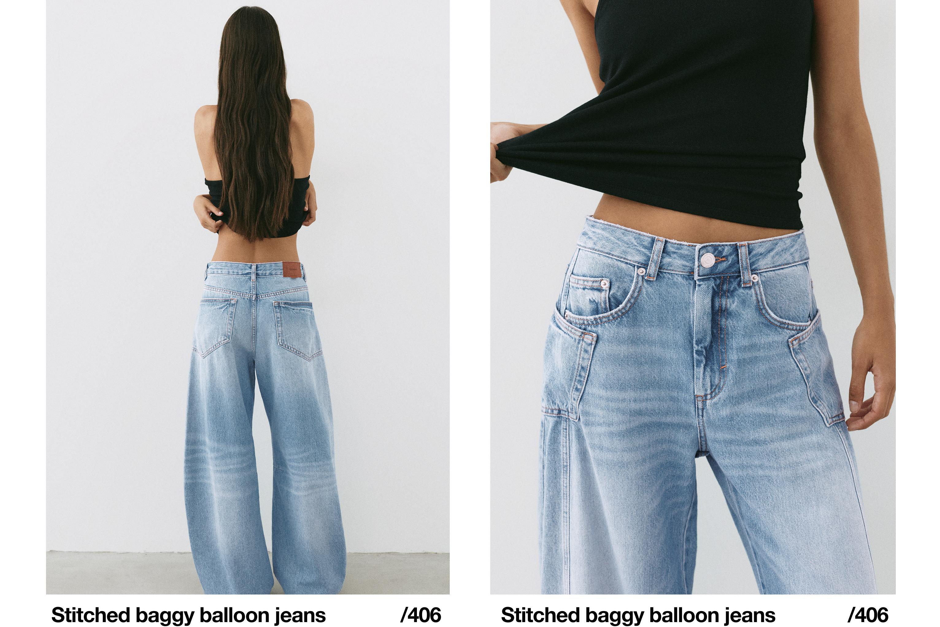 Seam detail balloon-fit baggy jeans — Pale blue