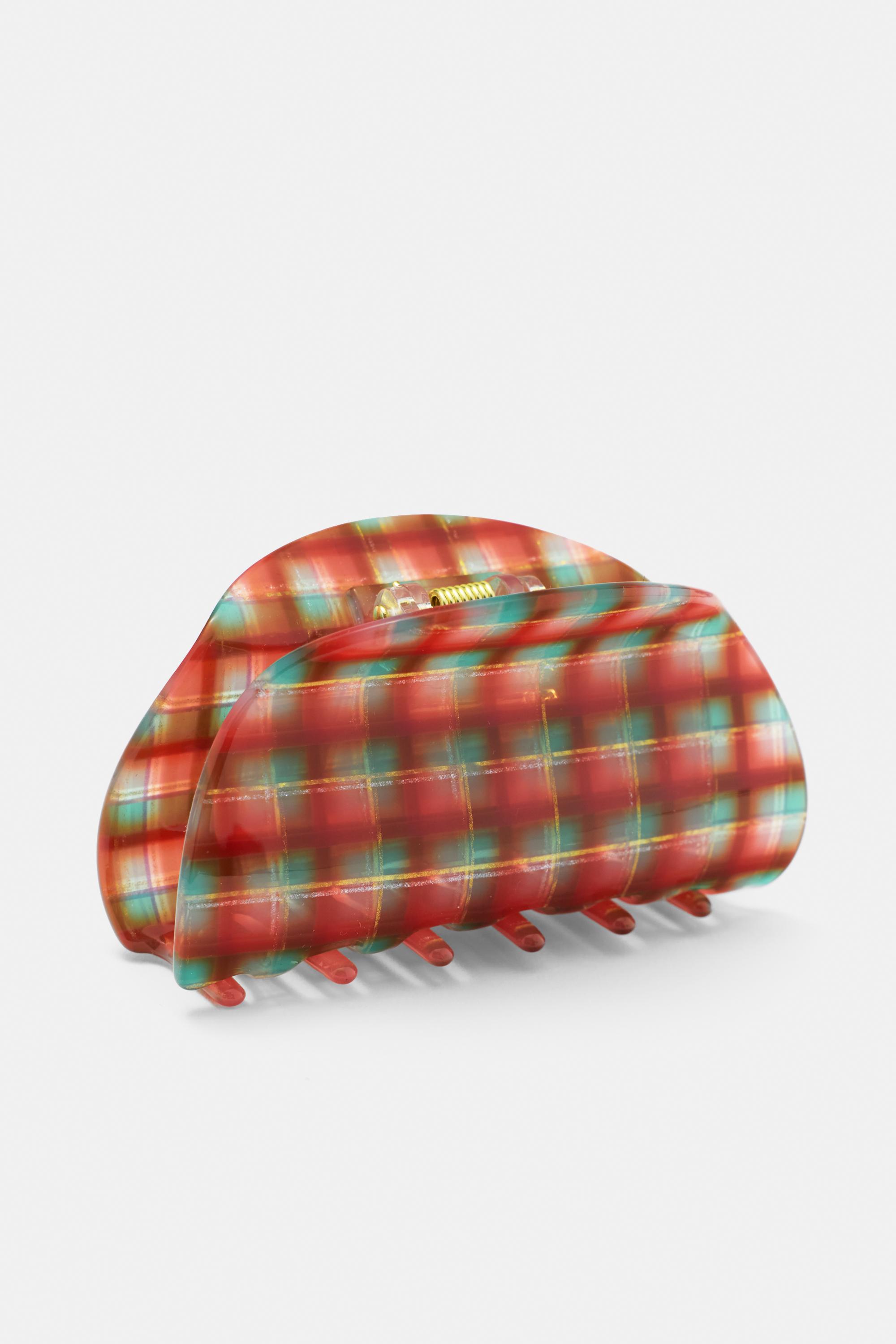 Checked curved hair clip — Red