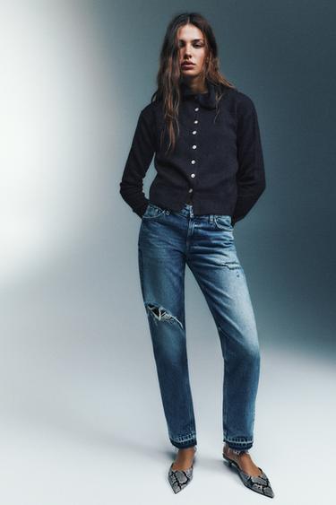 High neck buttoned cardigan — Navy 4