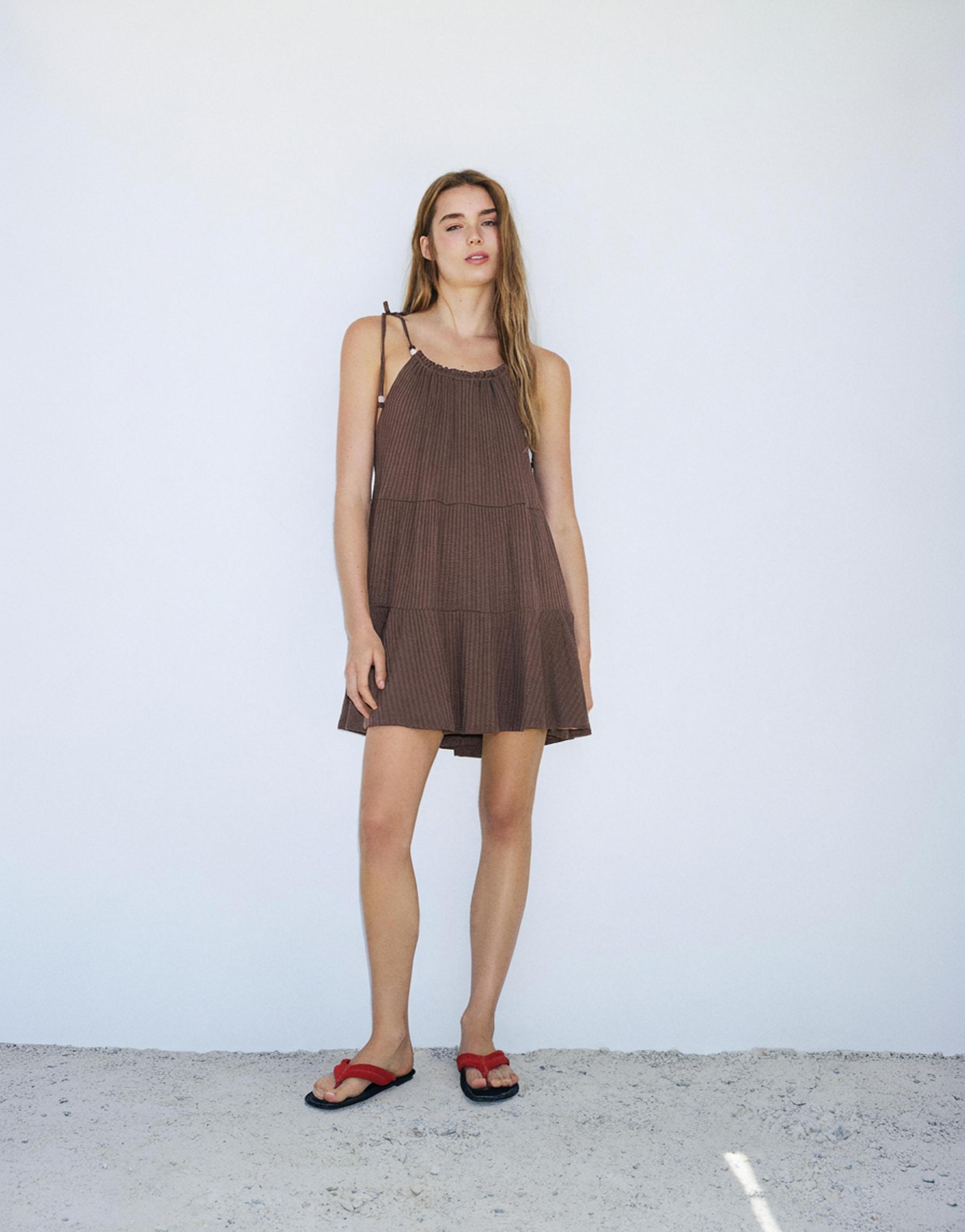 Paneled strappy dress — Brown
