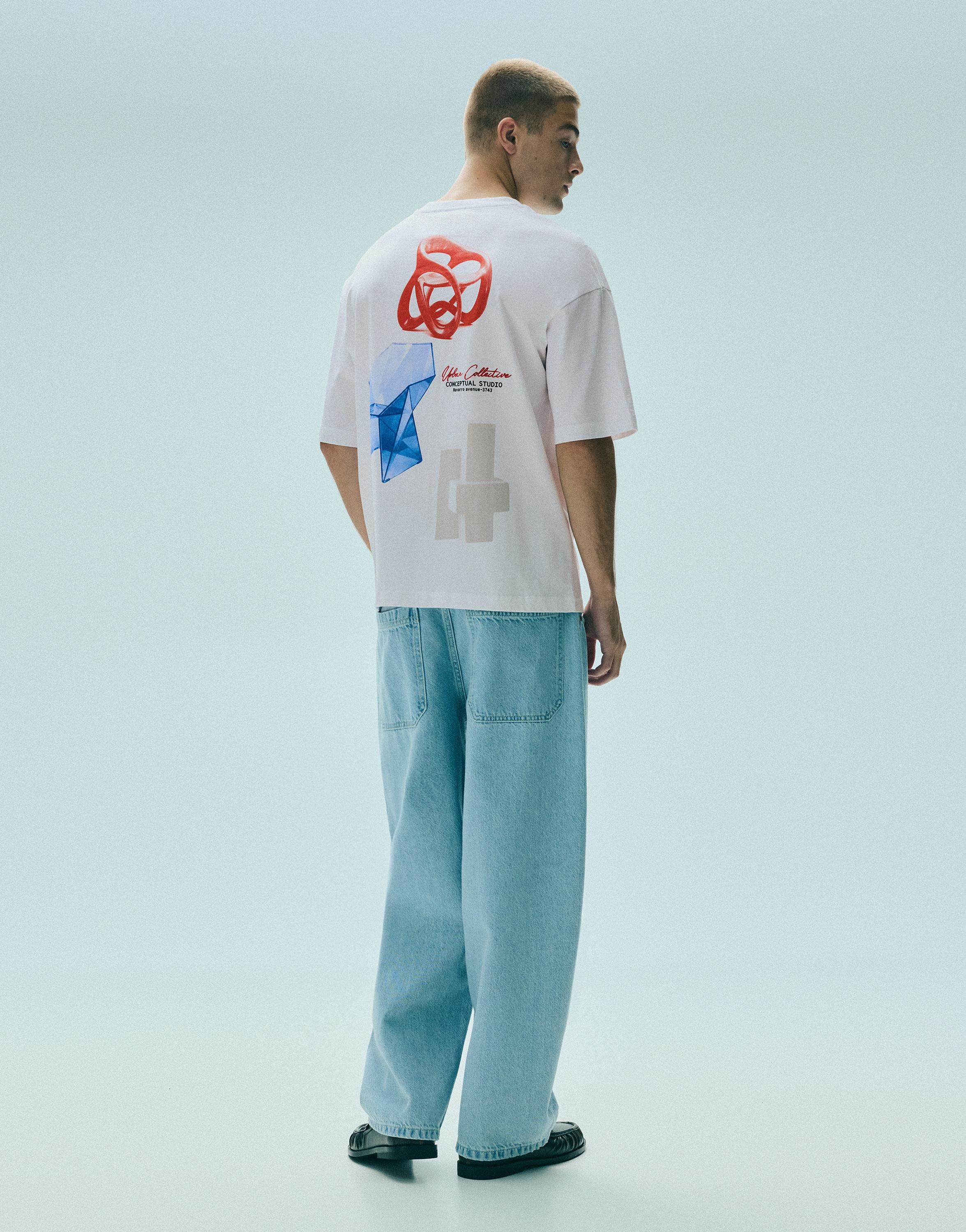 Pull&Bear Conceptual Studio grafikli relaxed tişört görsel 7