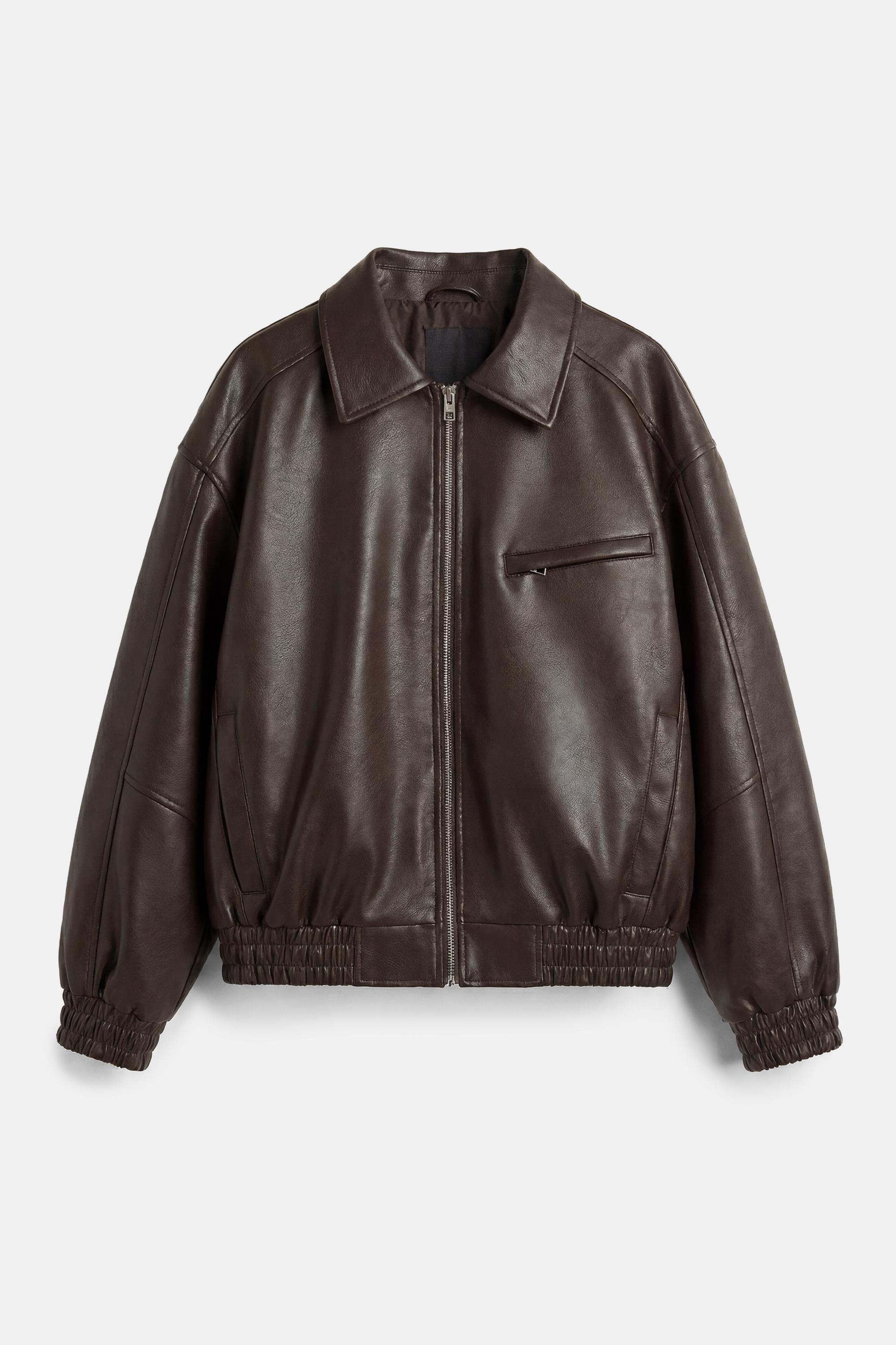 Leather effect dad jacket — Brown