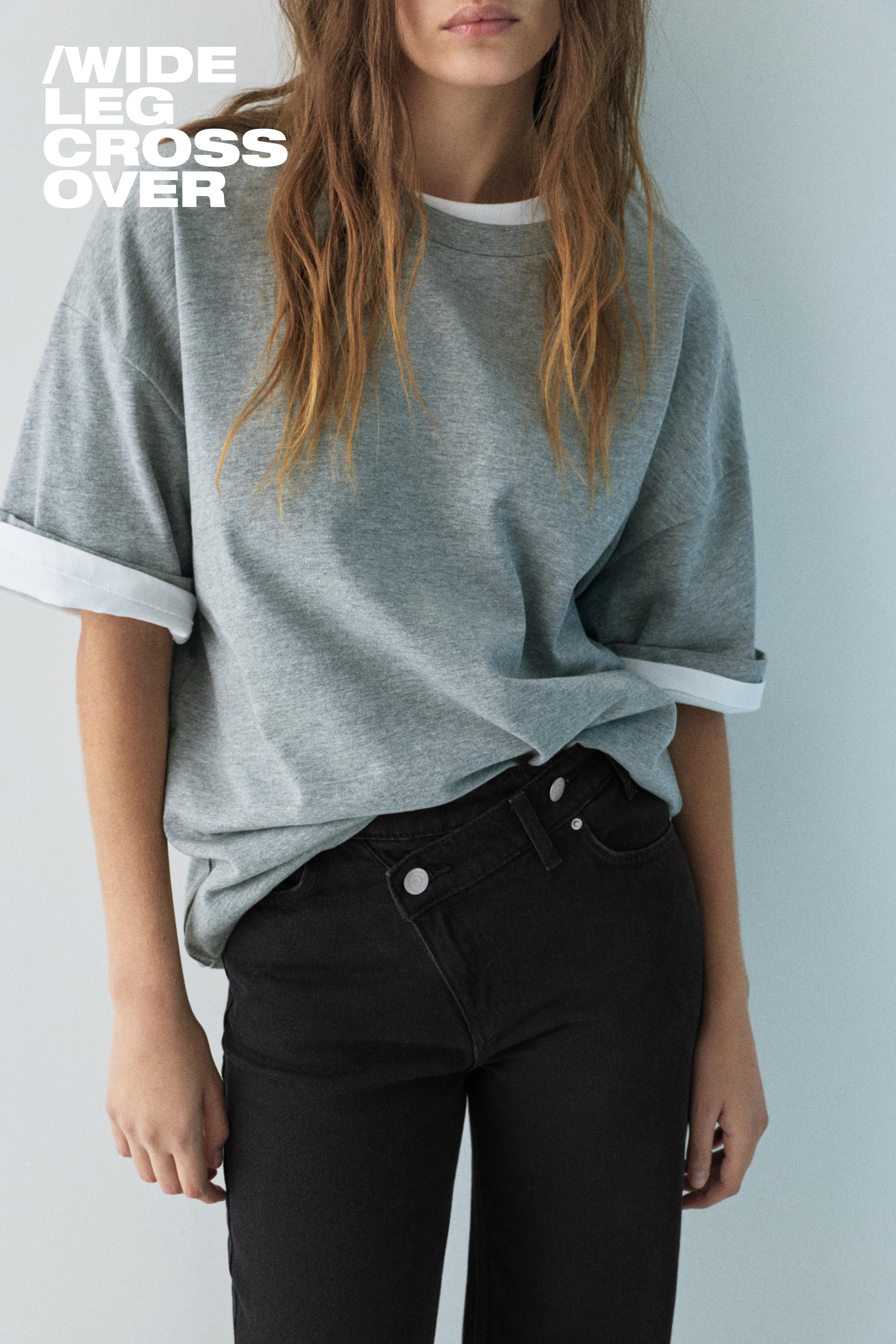Wide leg jeans with crossover waistband — Black