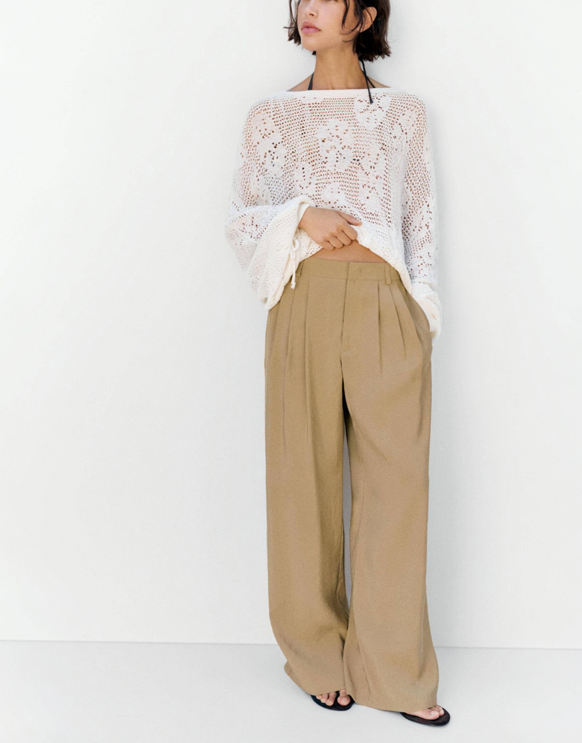 Wide-leg darted trousers — Light camel