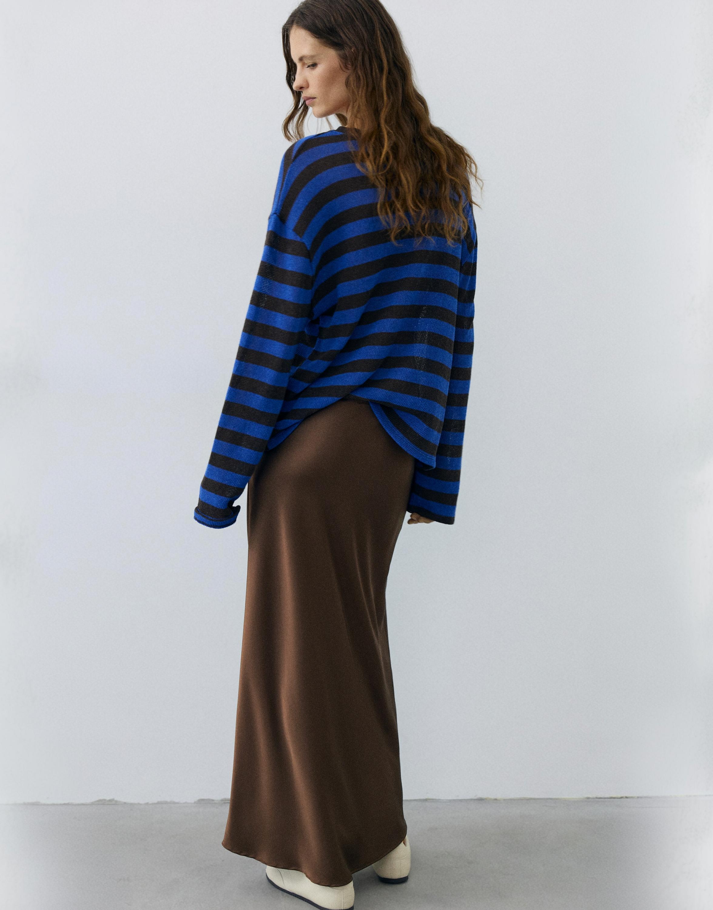Satin drawstring midi skirt — Dark brown