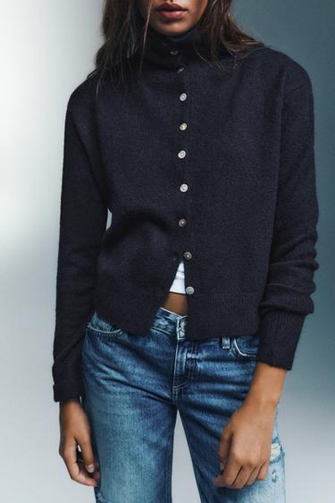 High neck buttoned cardigan — Navy 5