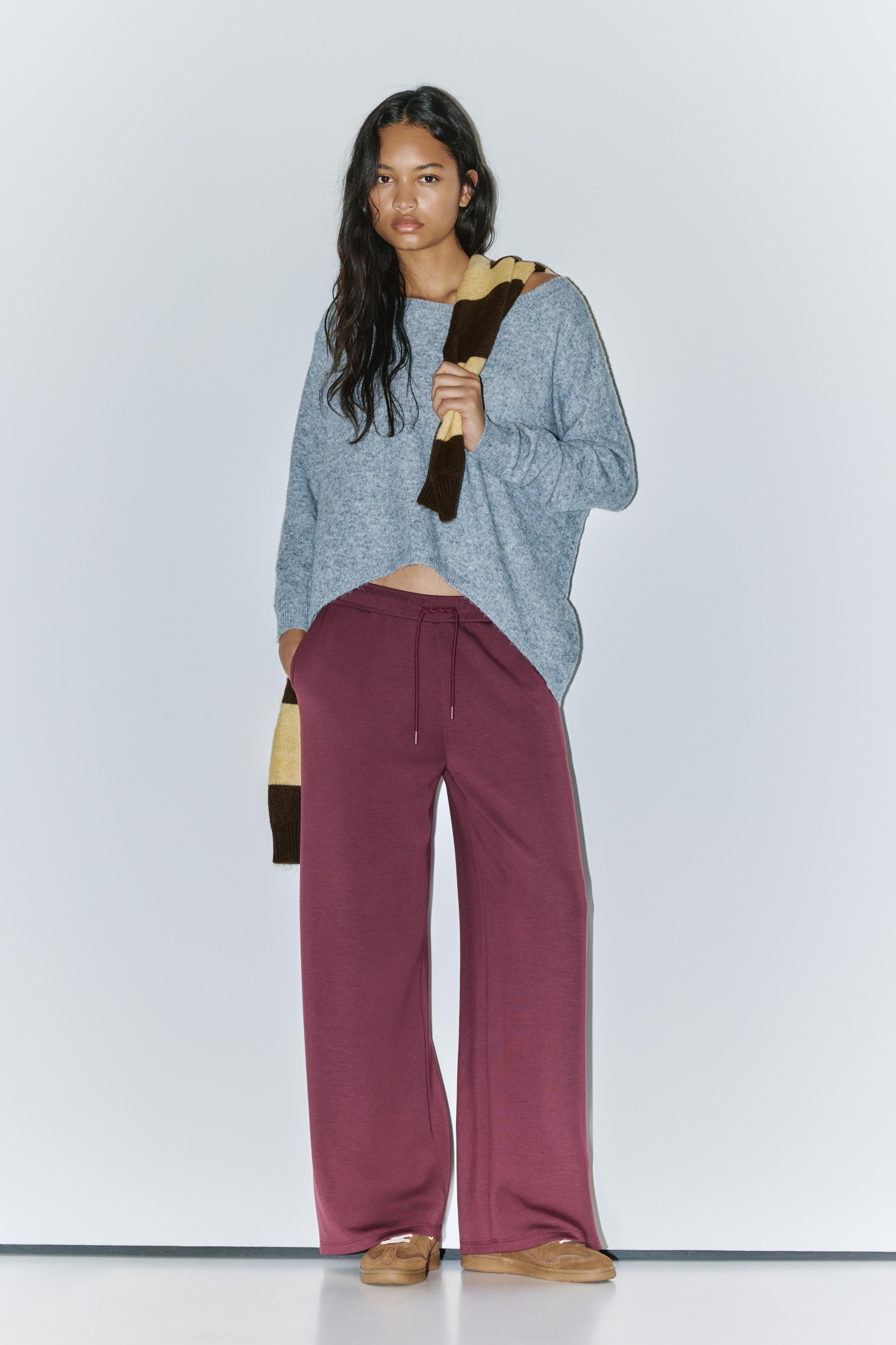 Soft-touch wide-leg trousers — Aubergine