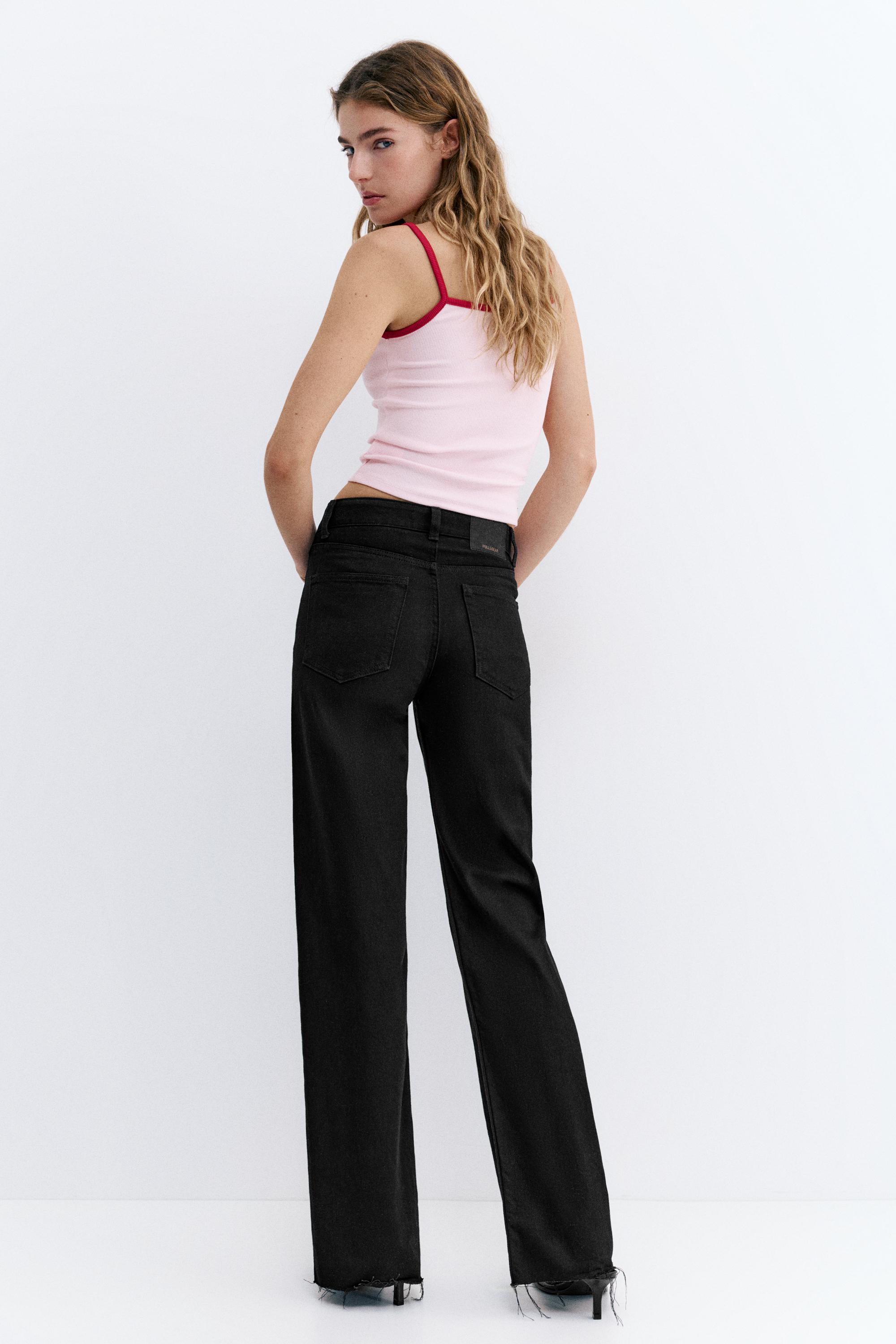 High-waist wide straight-leg jeans — Black marl