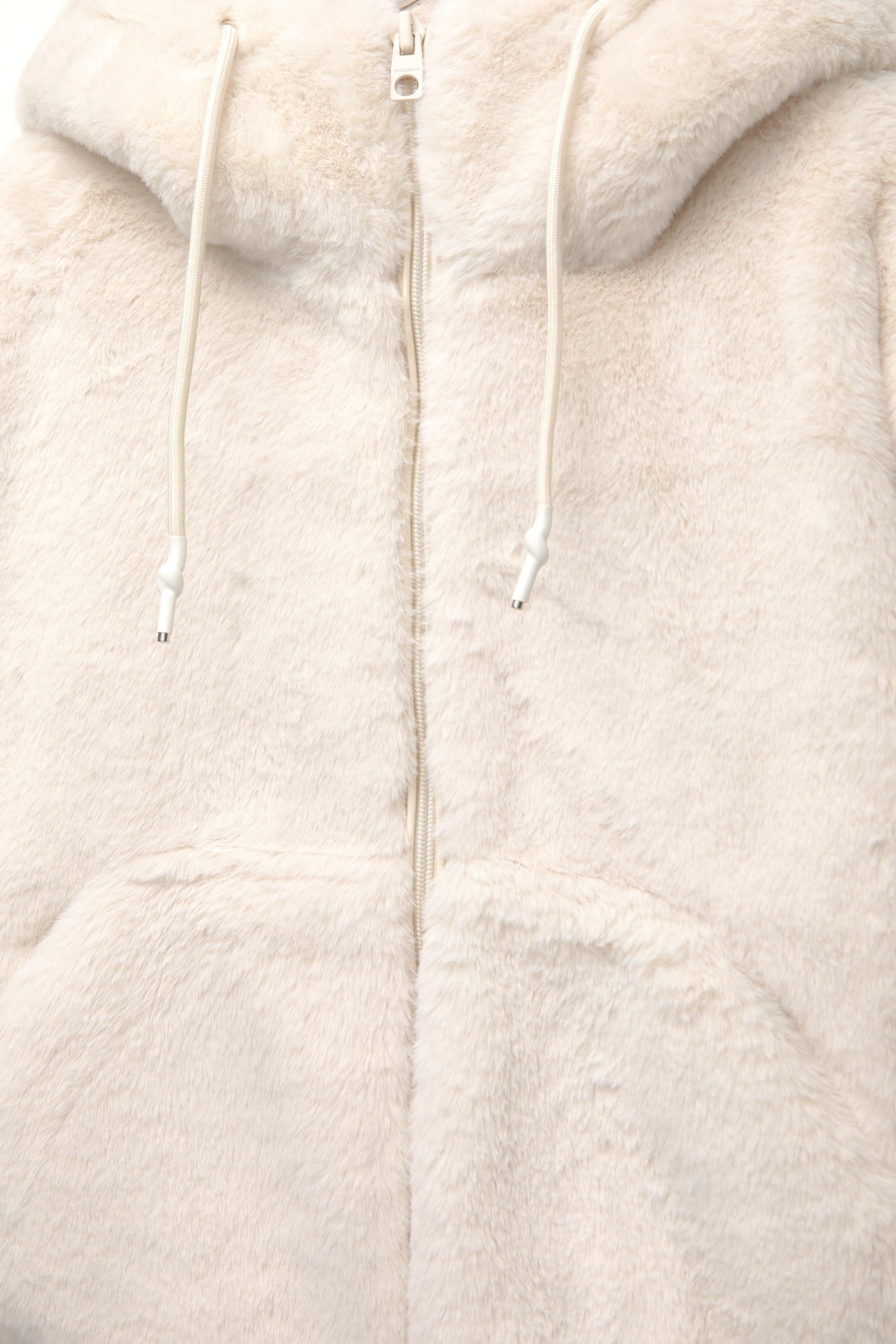 Kapüşonlu suni kürk ceket - Görsel 3