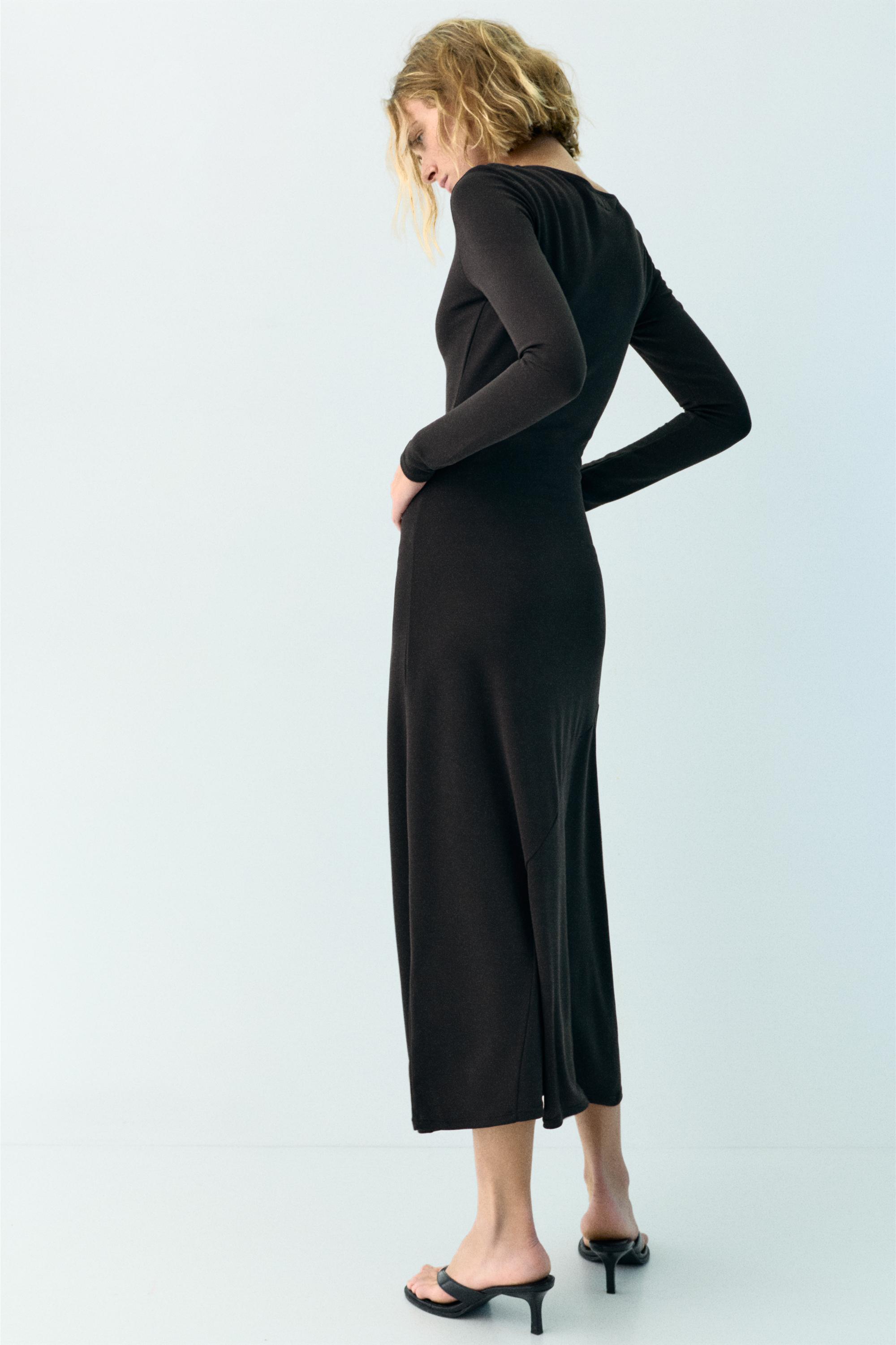 Fluid draped cupro midi dress — Anthracite grey