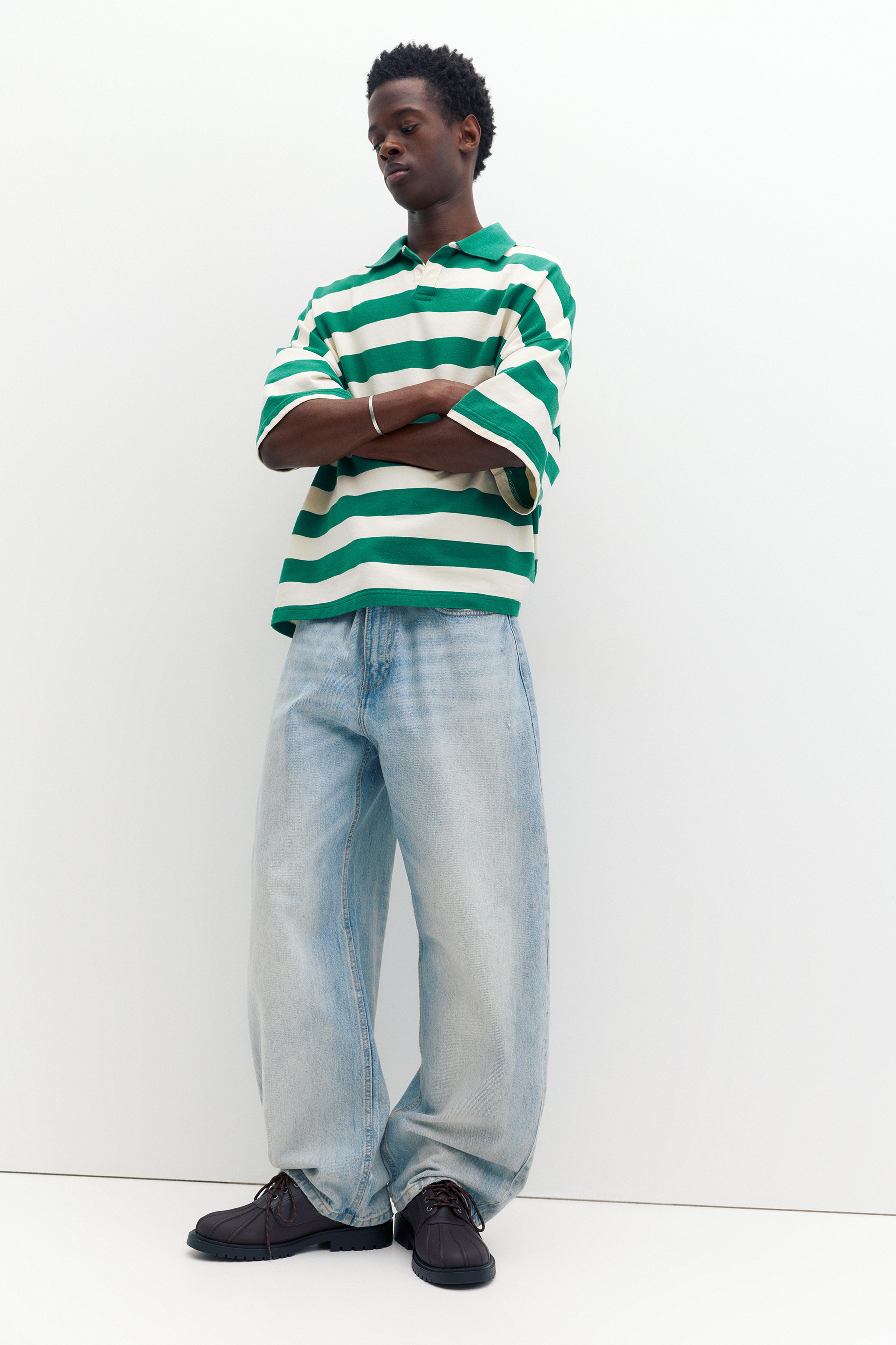 Çizgili boxy polo t-shirt - Görsel 21