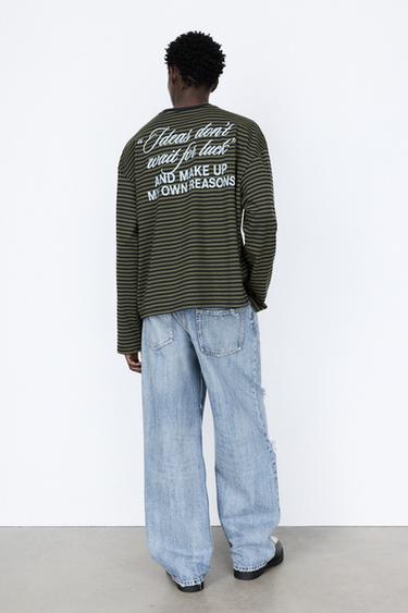 Striped T-shirt with text — Navy 2
