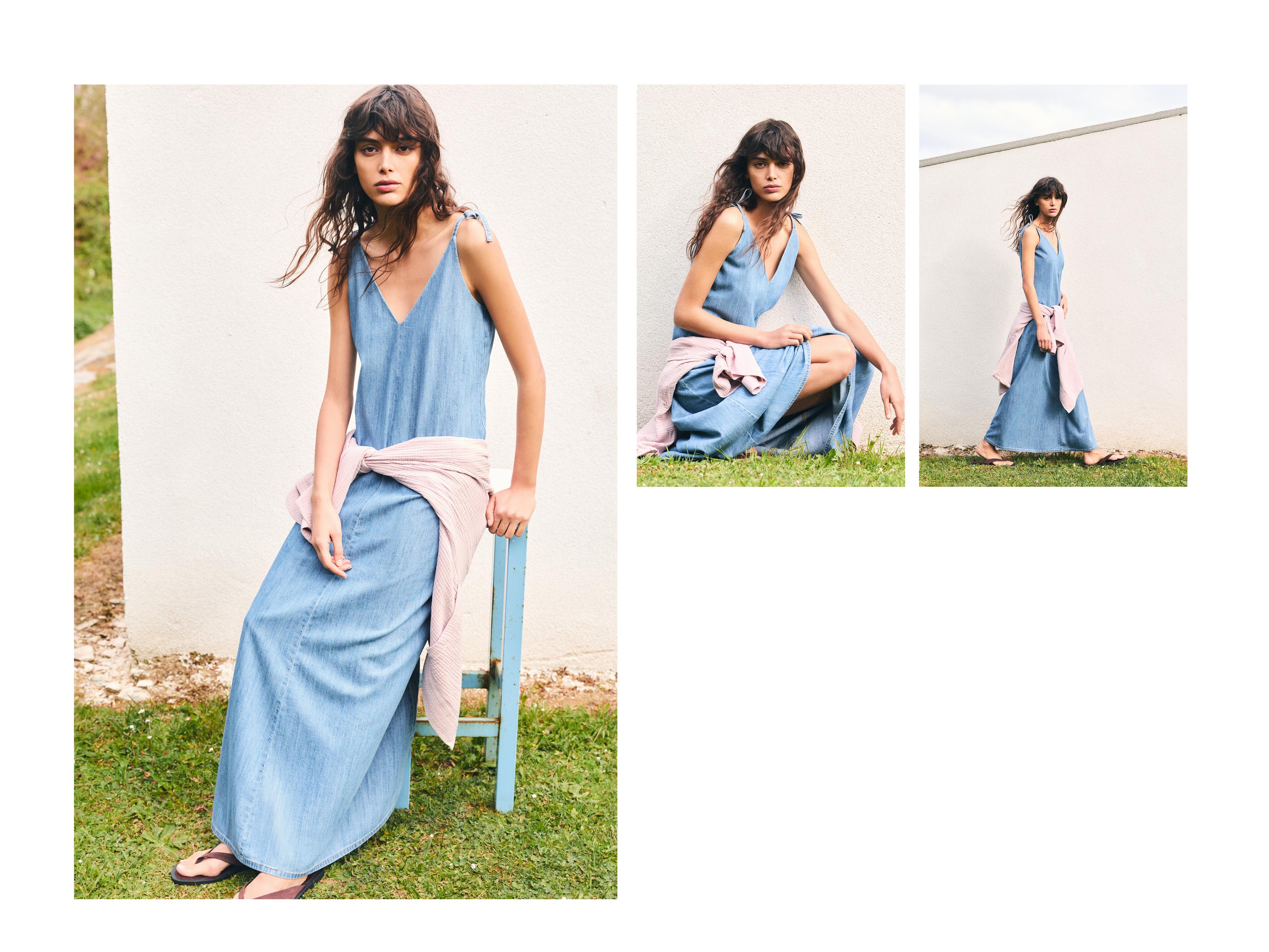 Long denim strappy dress — Pale blue