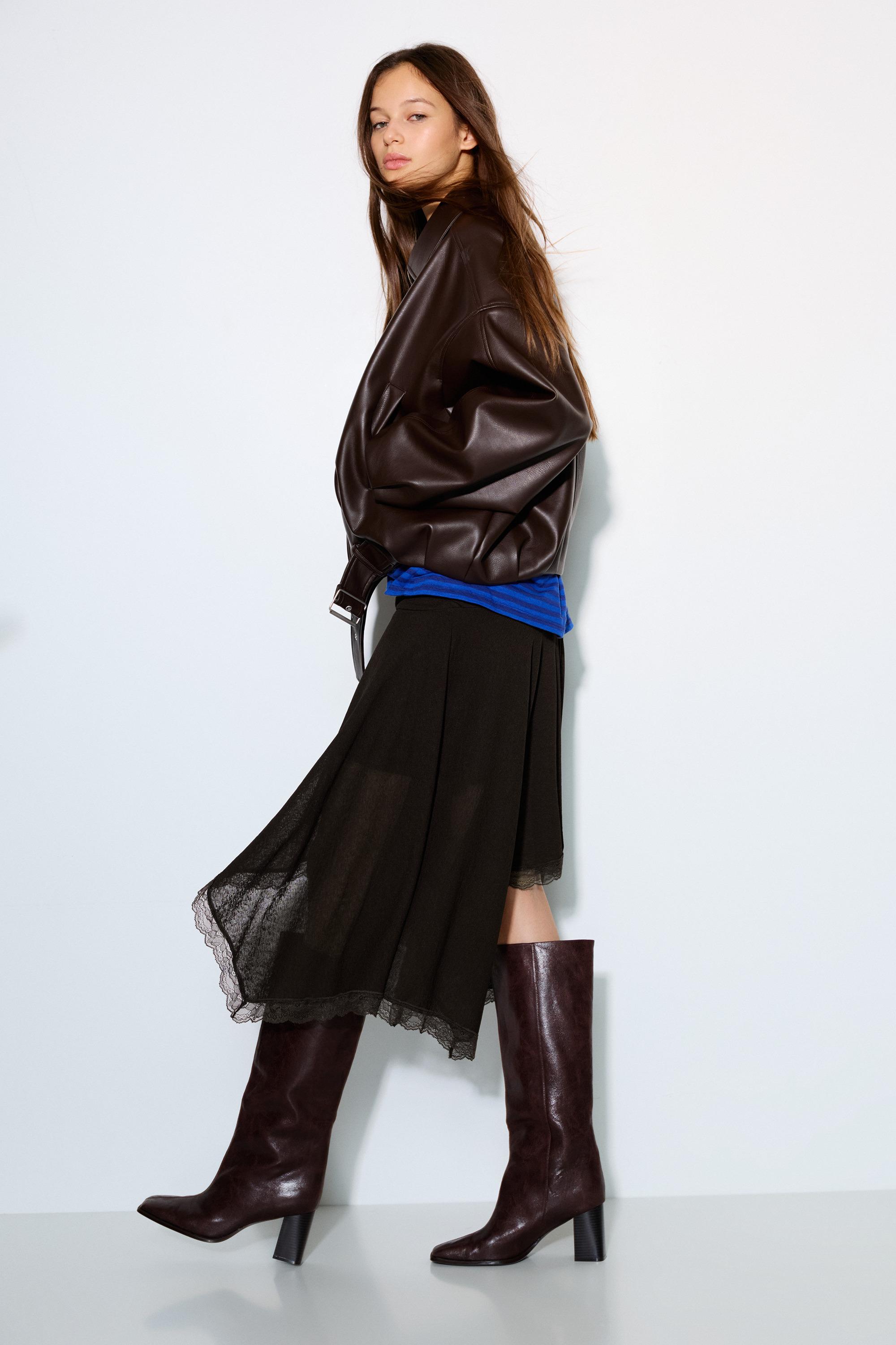 Asimetrik dantelli midi etek - Görsel 26