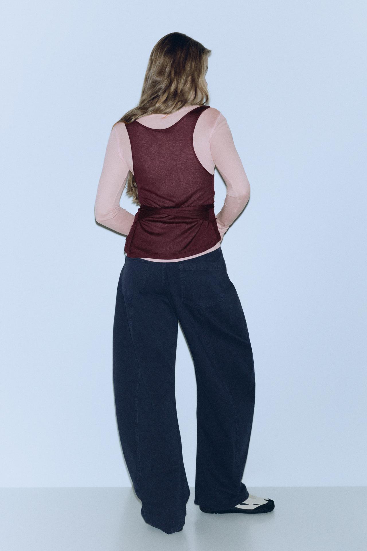 Double-layer tie-waist top — Rose pink