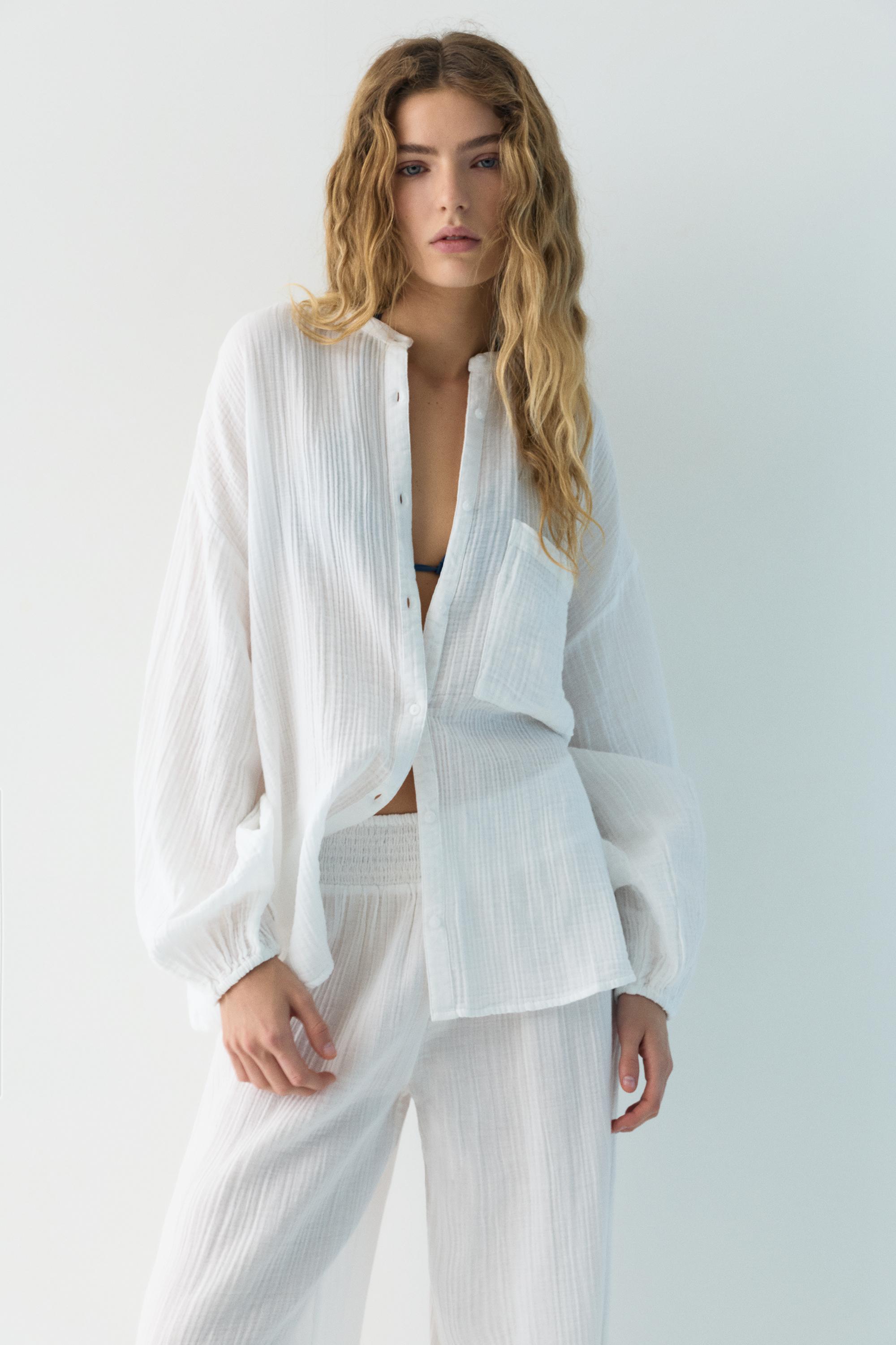 Hakim yaka Şile bezi gömlek - Görsel 12