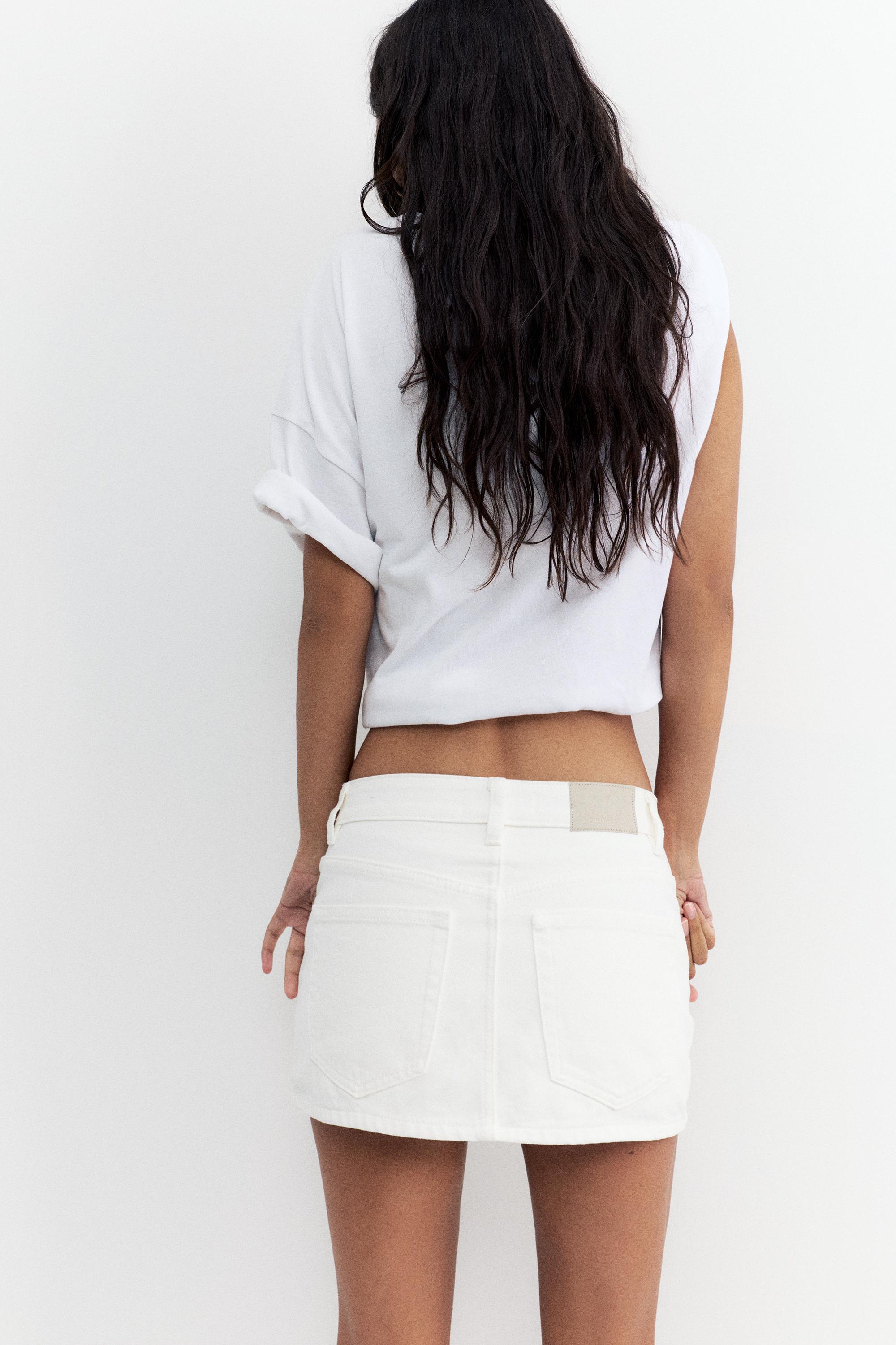 Cross-waist denim skort — White