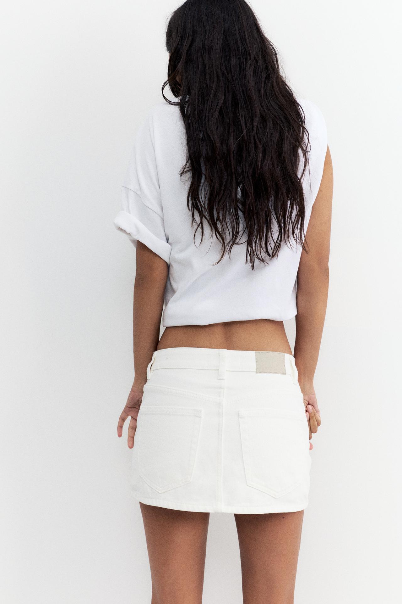 Cross-waist denim skort — White
