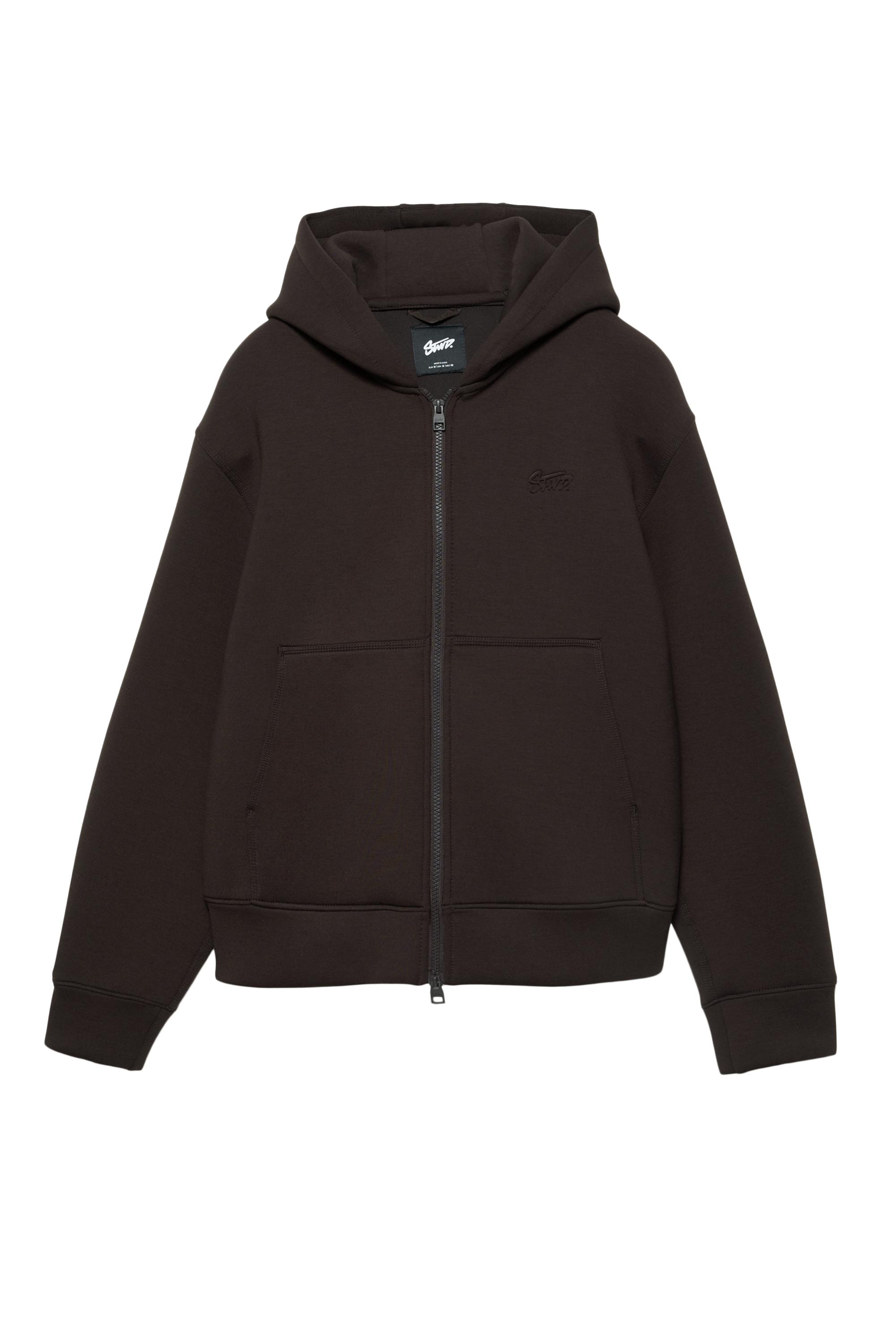 Sentetik kauçuk kumaş görünümlü kapüşonlu sweatshirt - Görsel 11