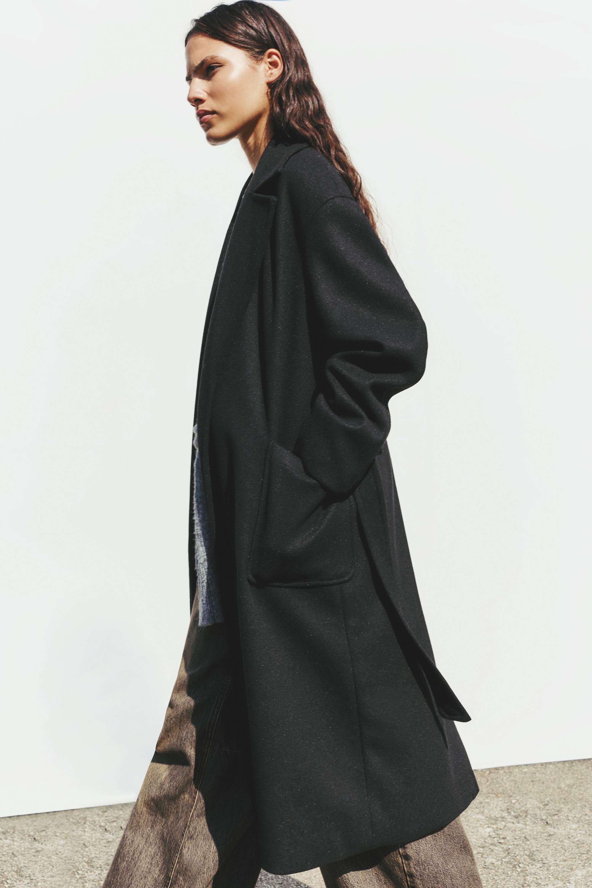 Kuşaklı uzun kaşe kaban - Görsel 28