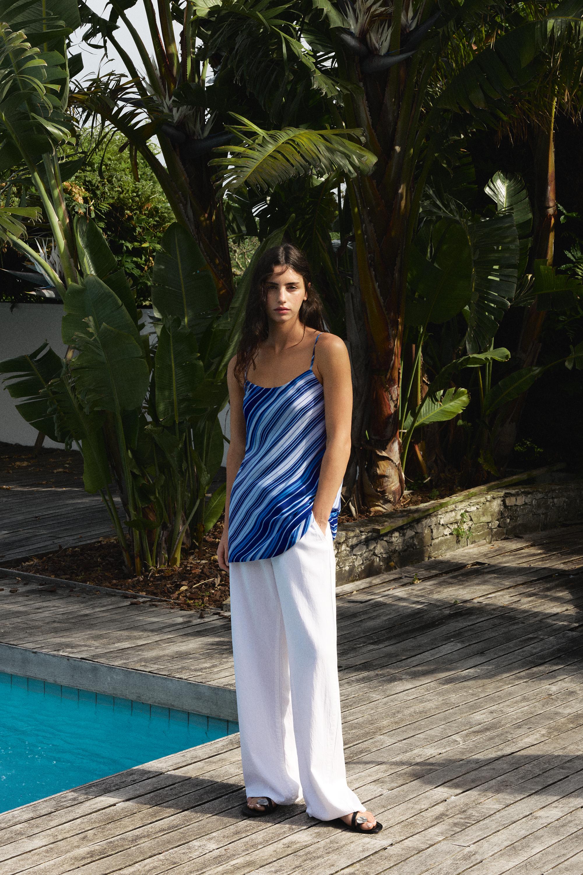 Short striped strappy dress — Deep blue