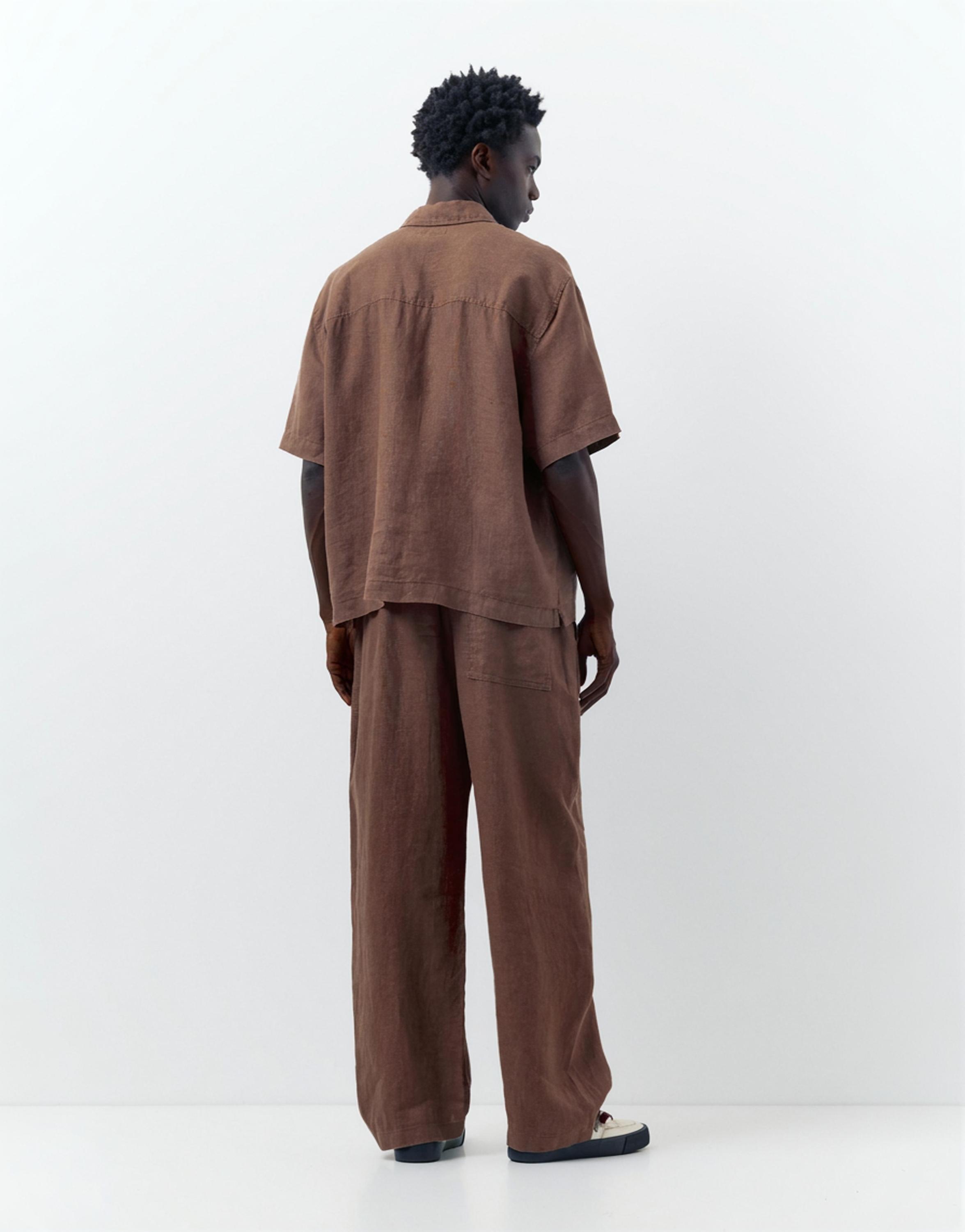 100% linen short sleeve shirt — Brown