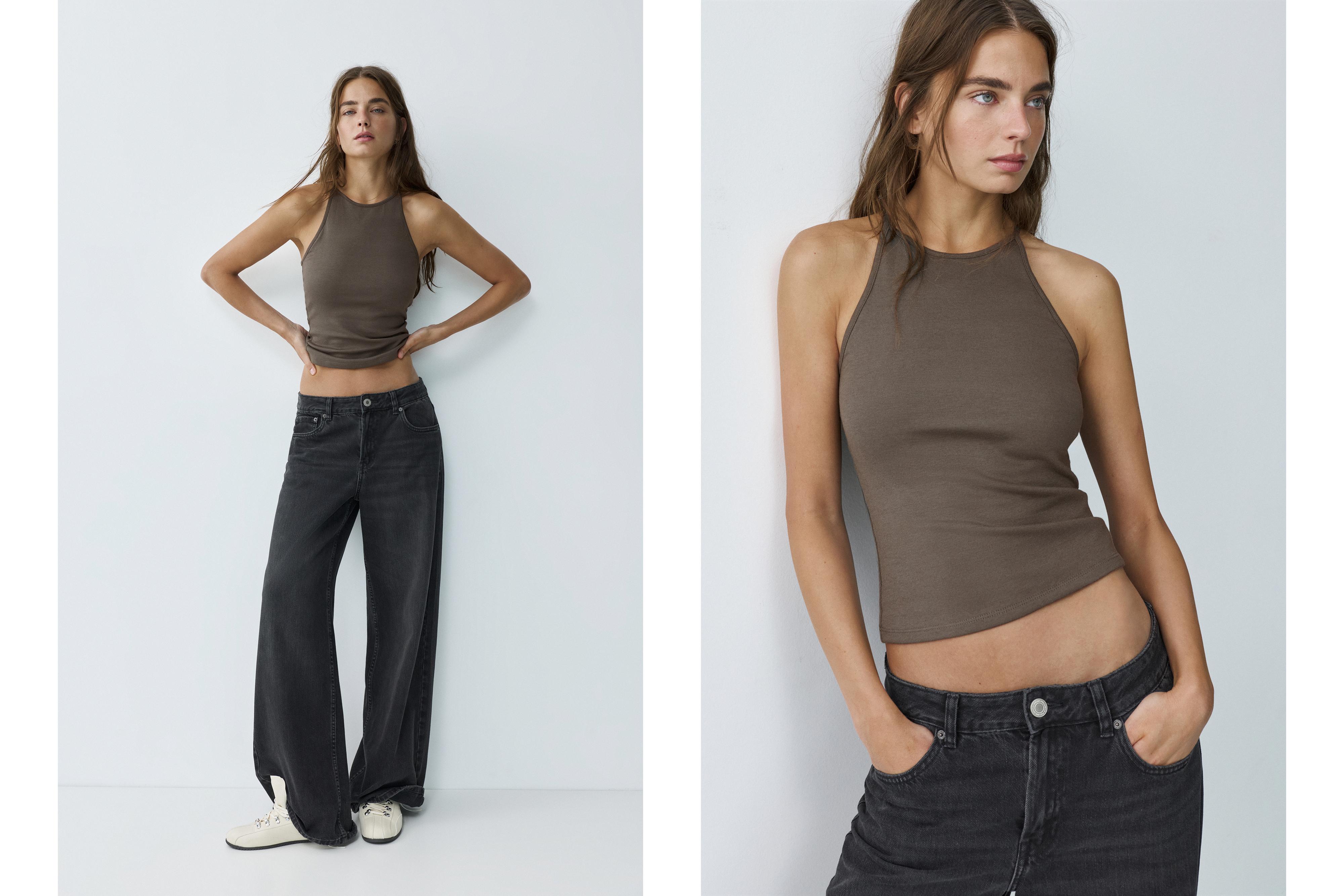 Halter-neck strappy back top — Mink