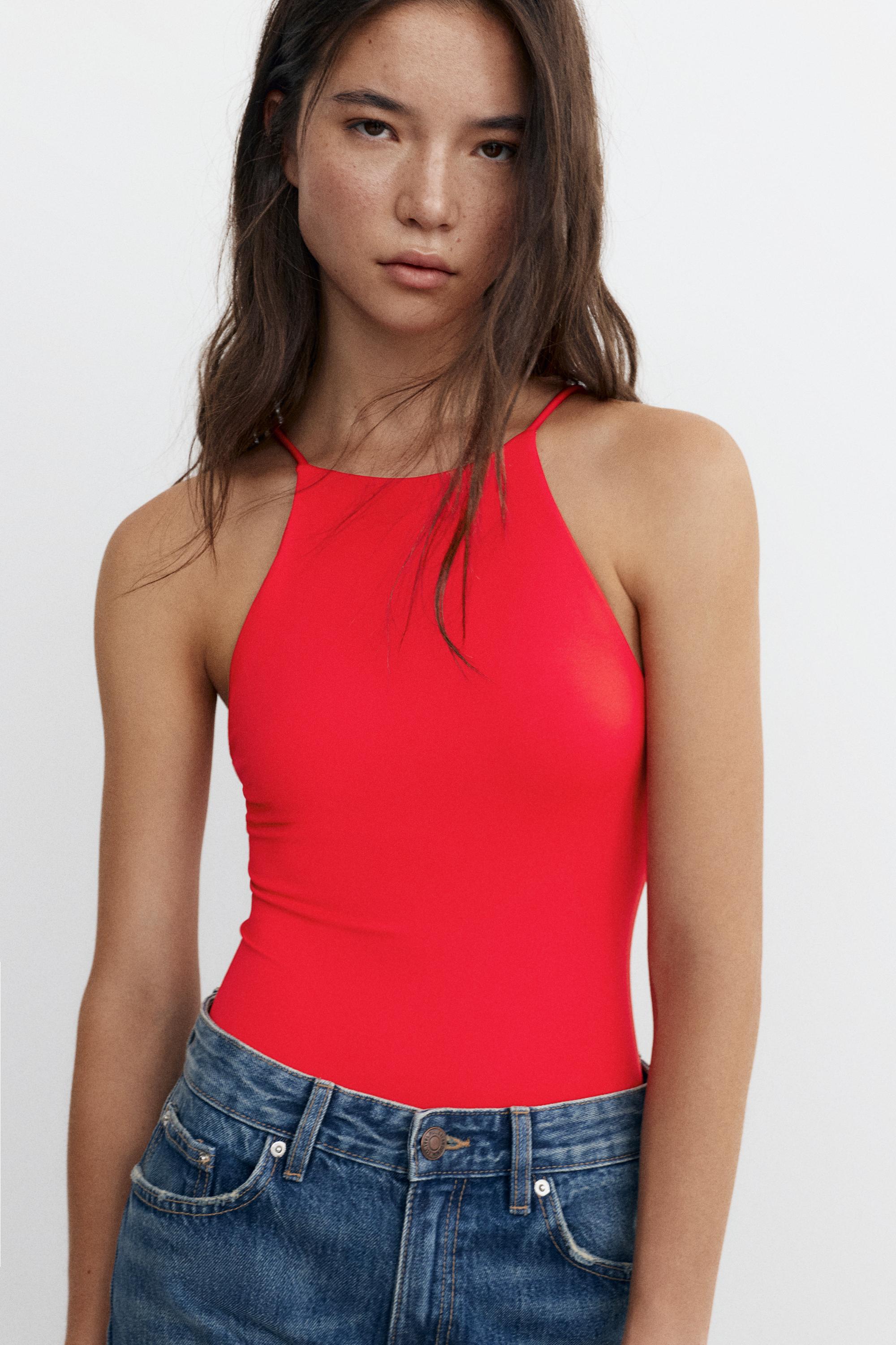 Halter strappy bodysuit — Red