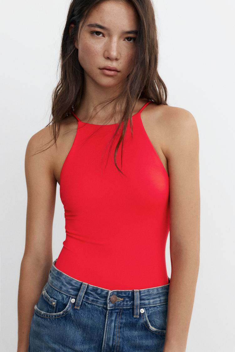 Halter strappy bodysuit — Red