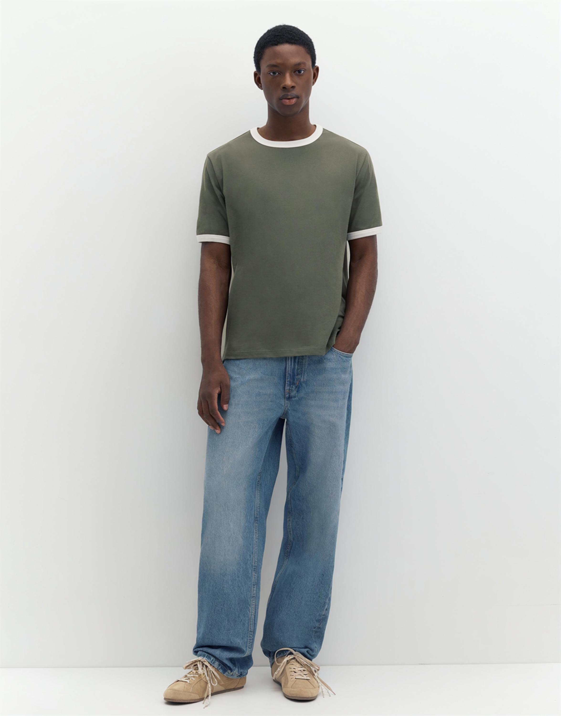 Contrast trim T-shirt — Khaki