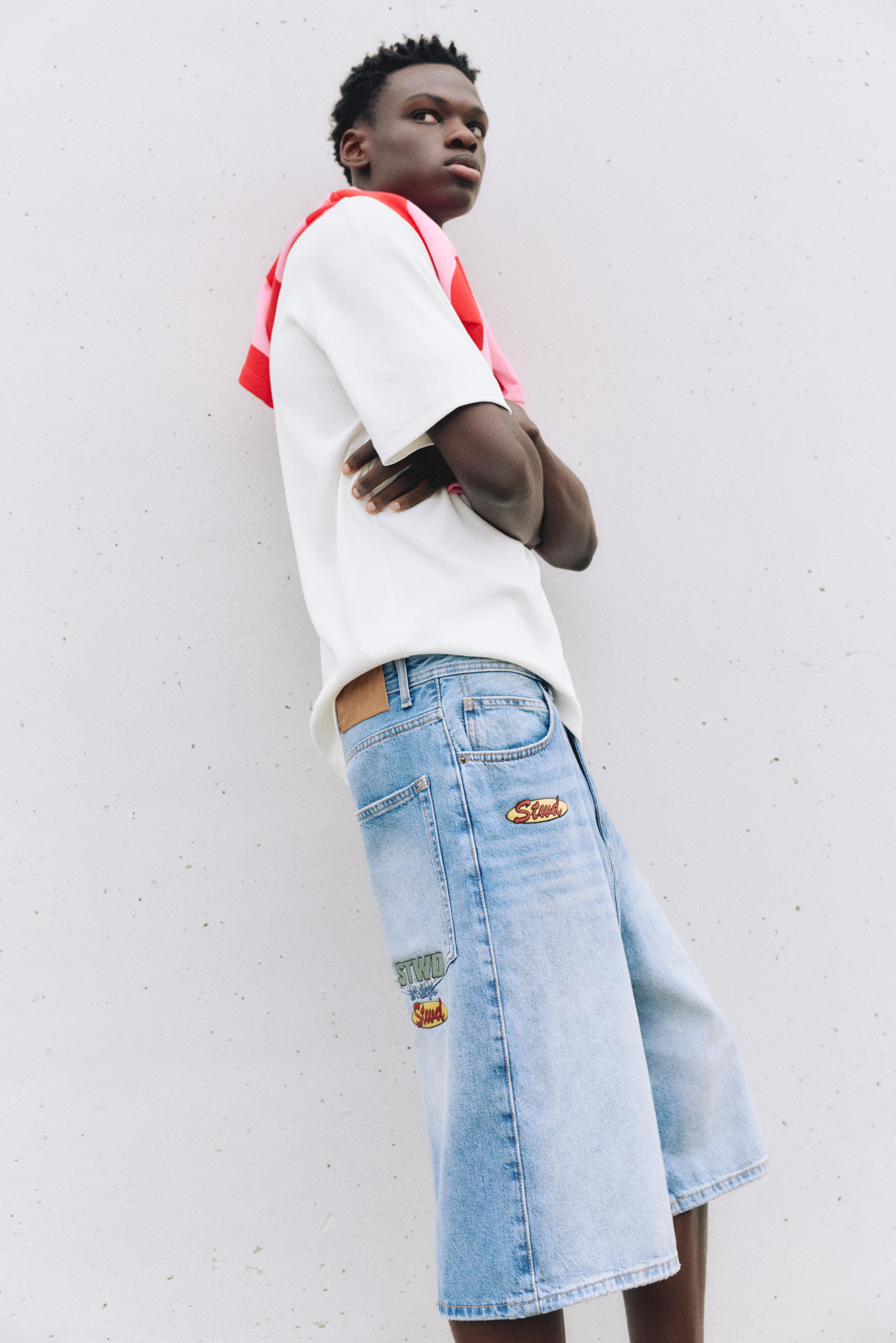 Skater denim Bermuda shorts — Medium blue