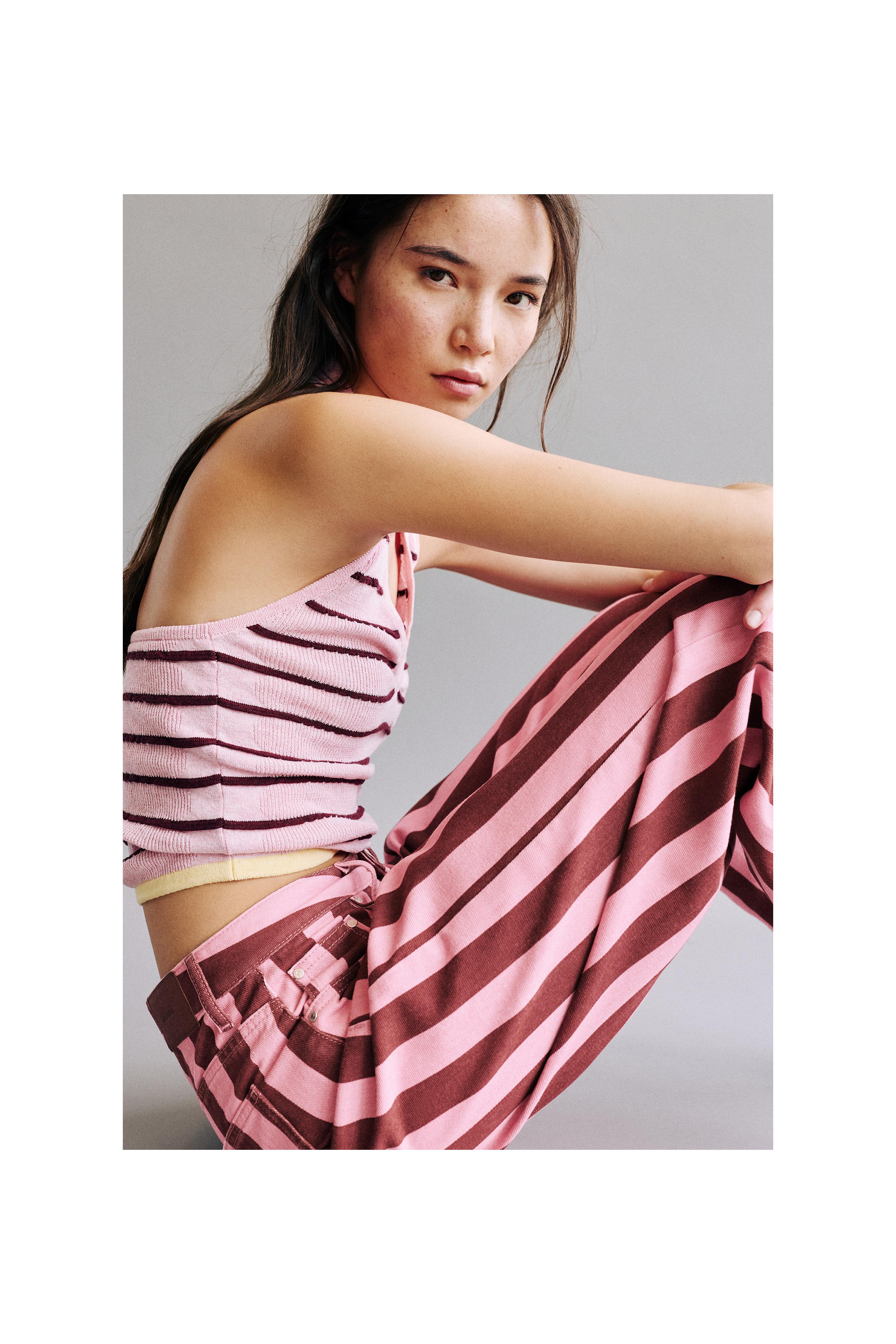 Striped barrel jeans — Pink
