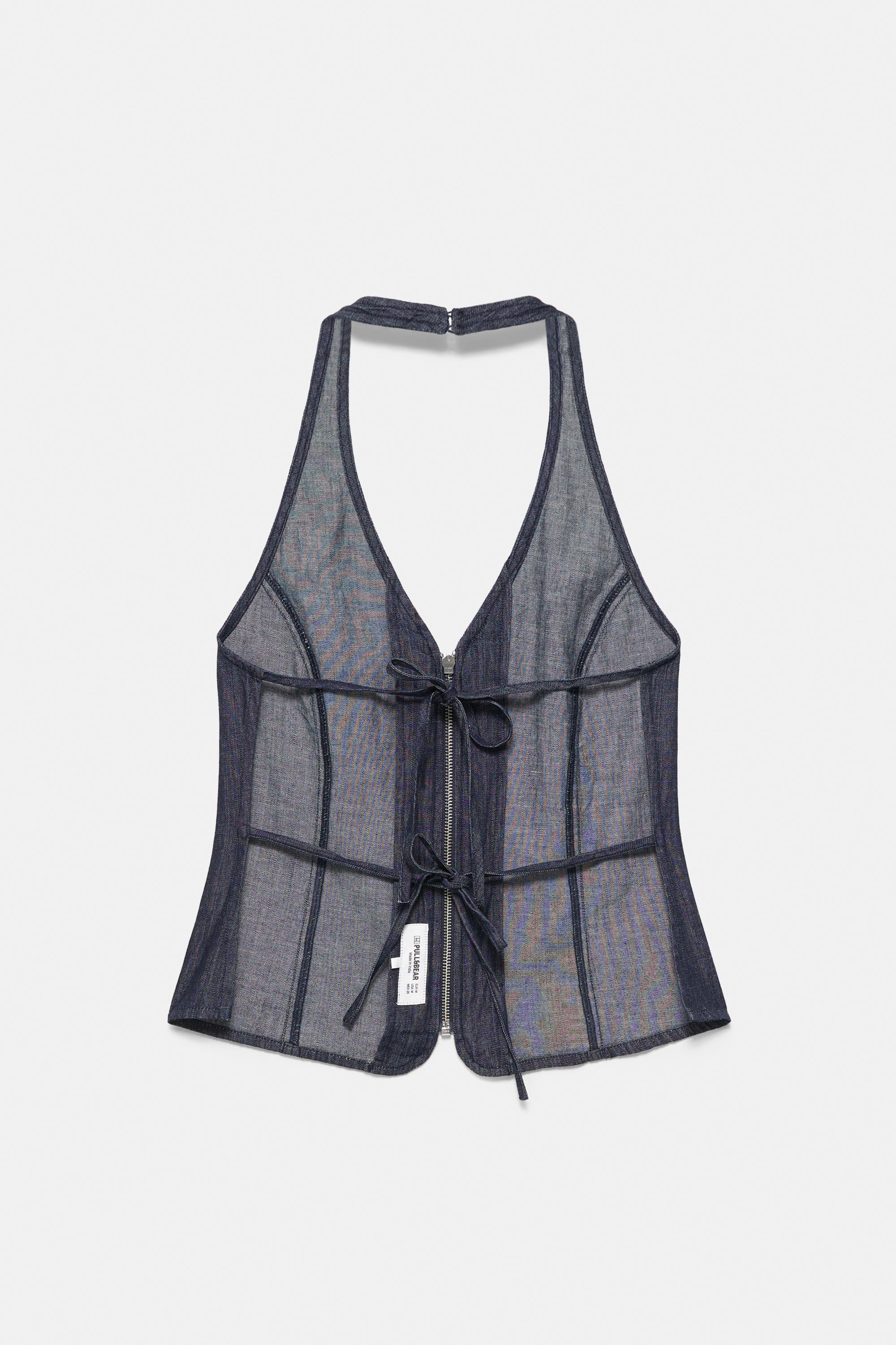 Denim halter top with zip — Navy