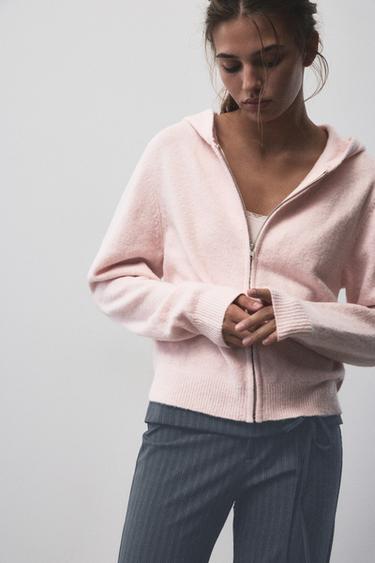 Zip-up hooded cardigan — Pink 1