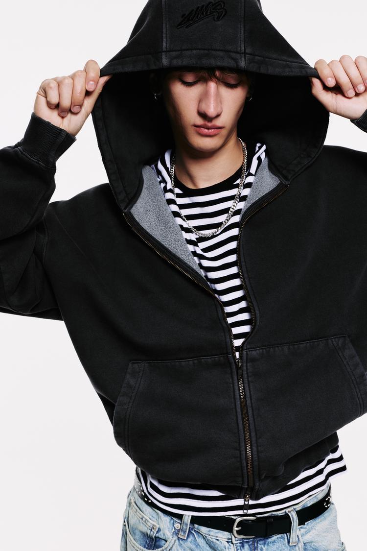 STWD hood zip-up sweatshirt — Black