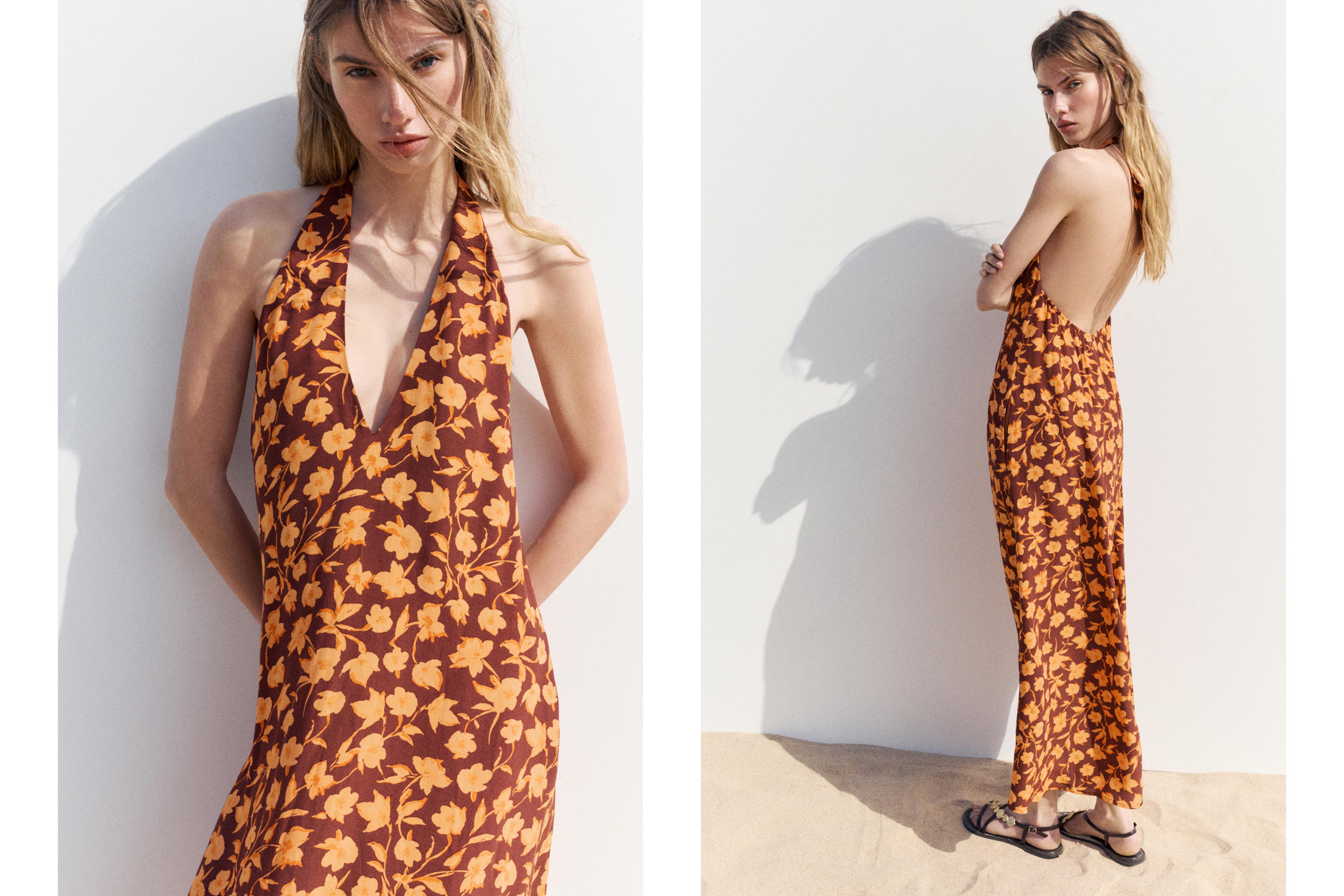 Floral halterneck midi dress — Brown