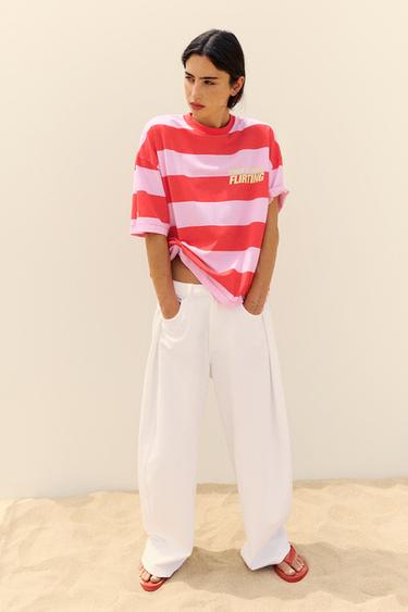 Oversize striped graphic T-shirt — Pink 1