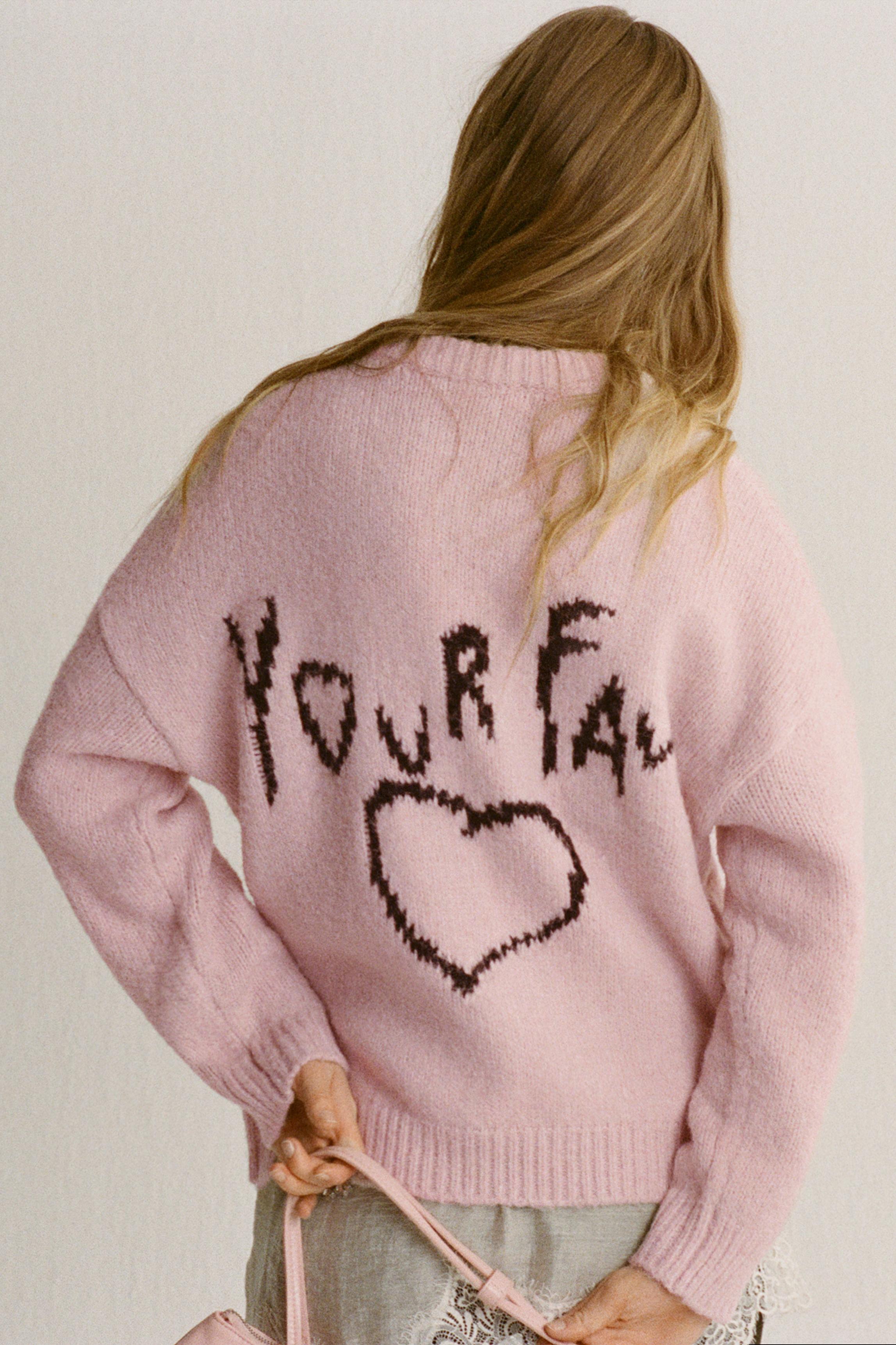 Pembe nakışlı kalp desenli kazak - Görsel 21