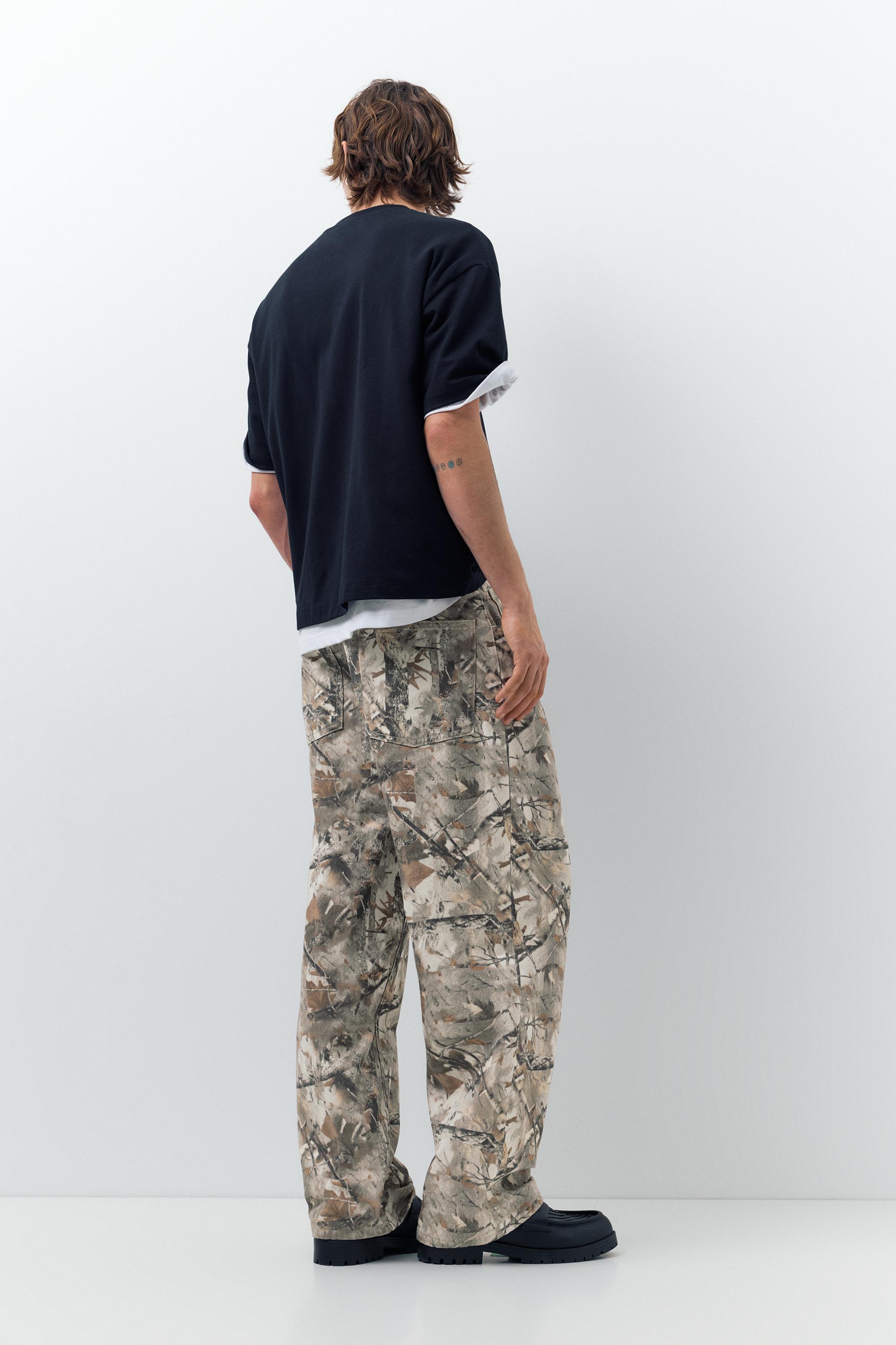 Printed trousers with pockets — Beige/Green