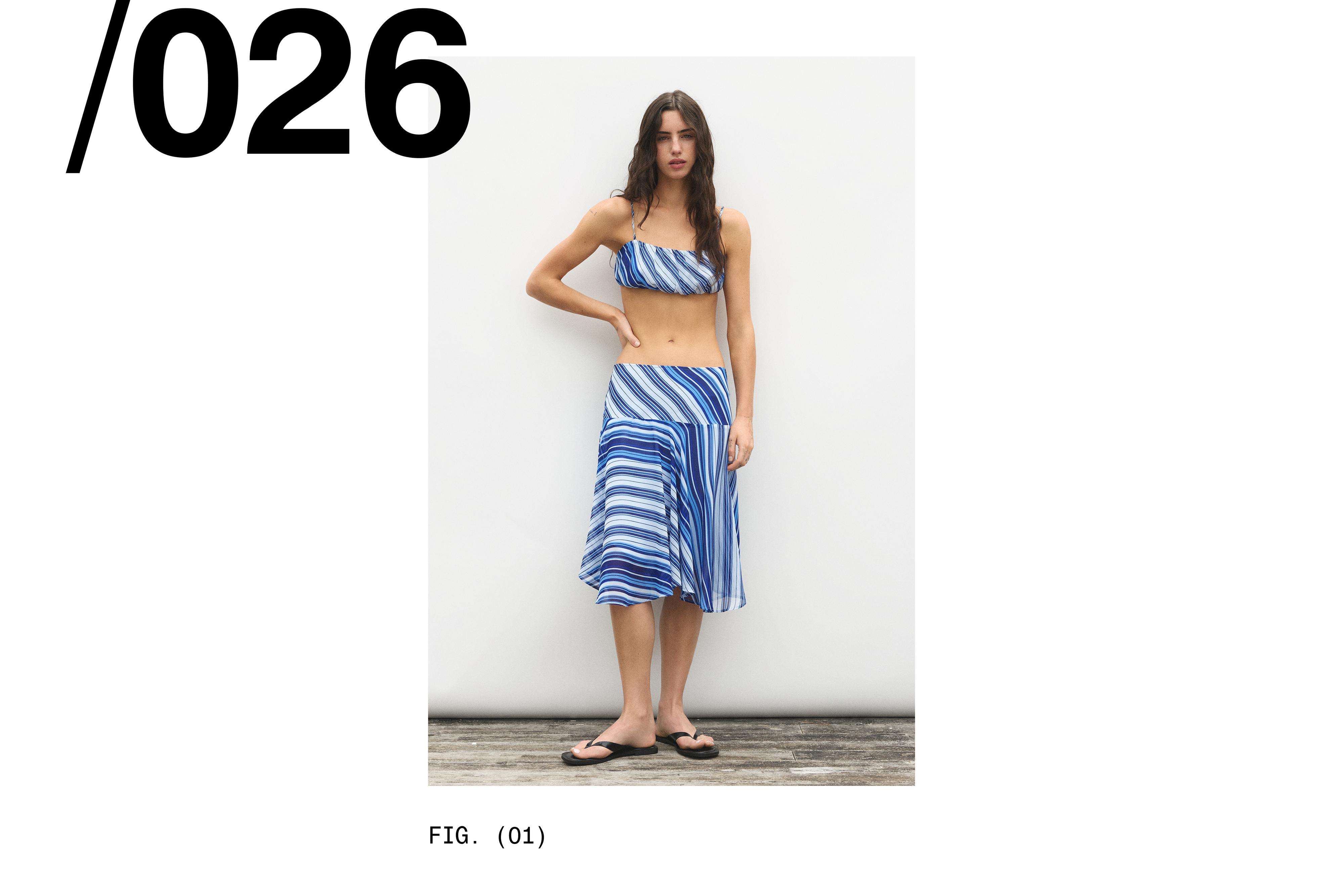 Asymmetric striped midi skirt — Deep blue