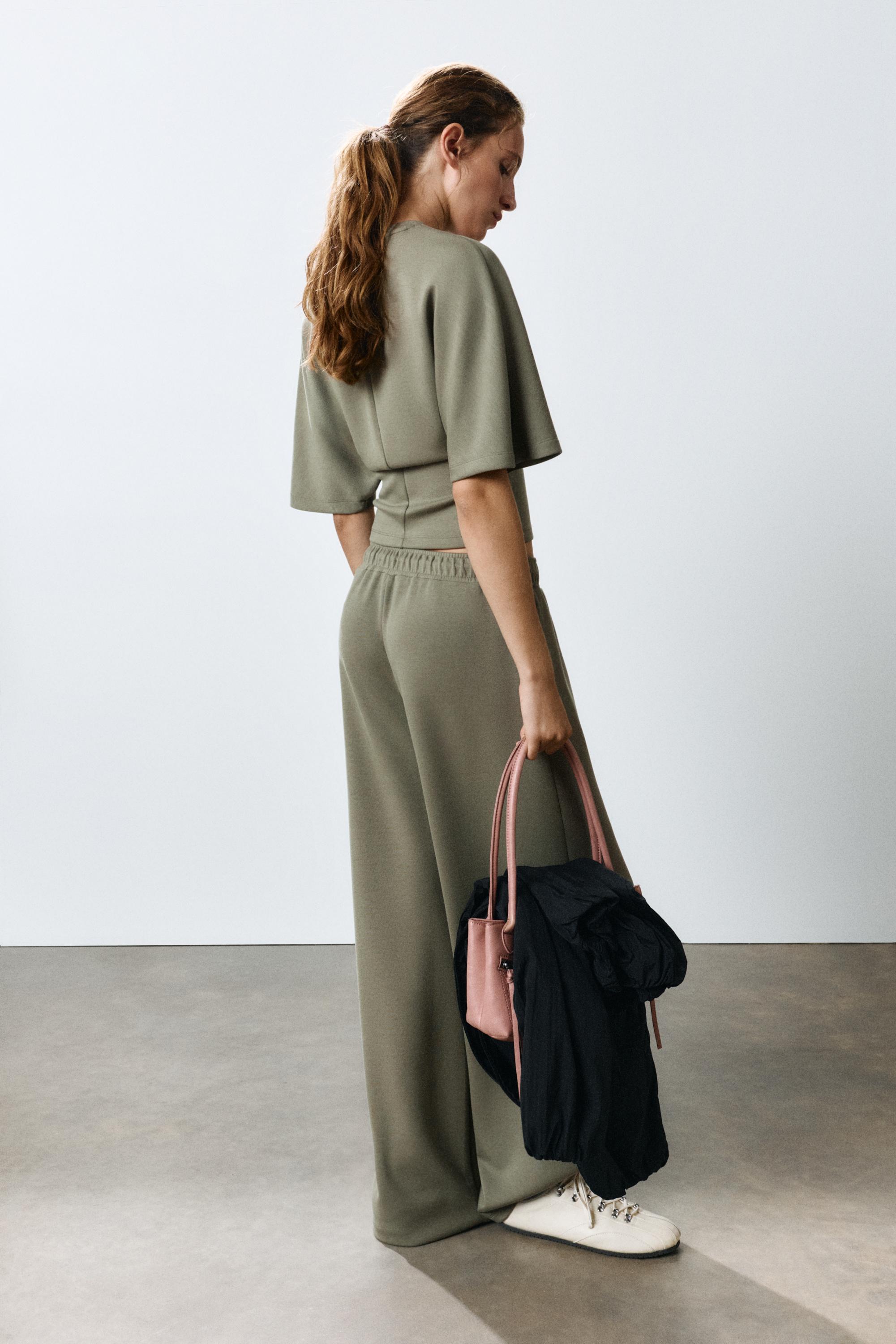 Modal wide-leg trousers — Khaki