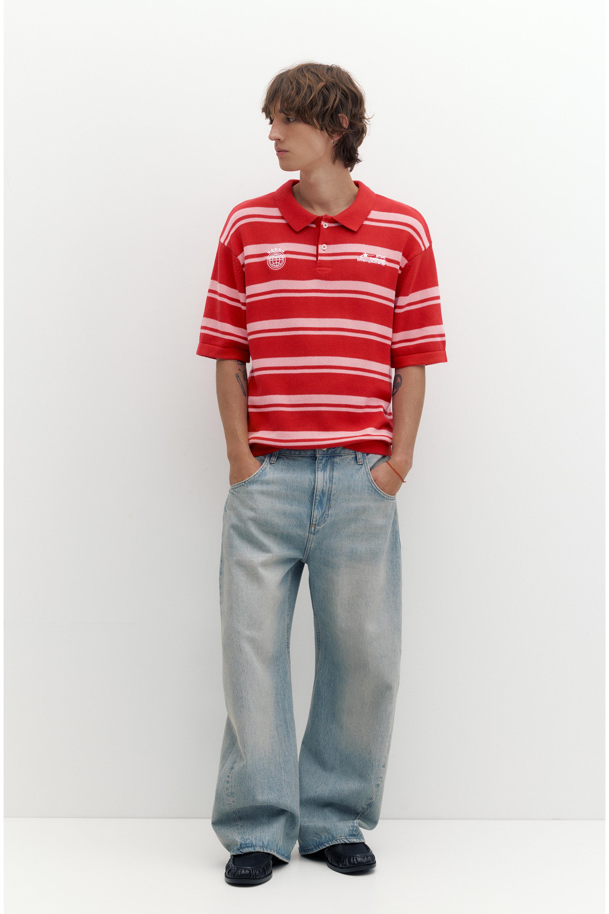 STWD striped knit polo shirt — Red