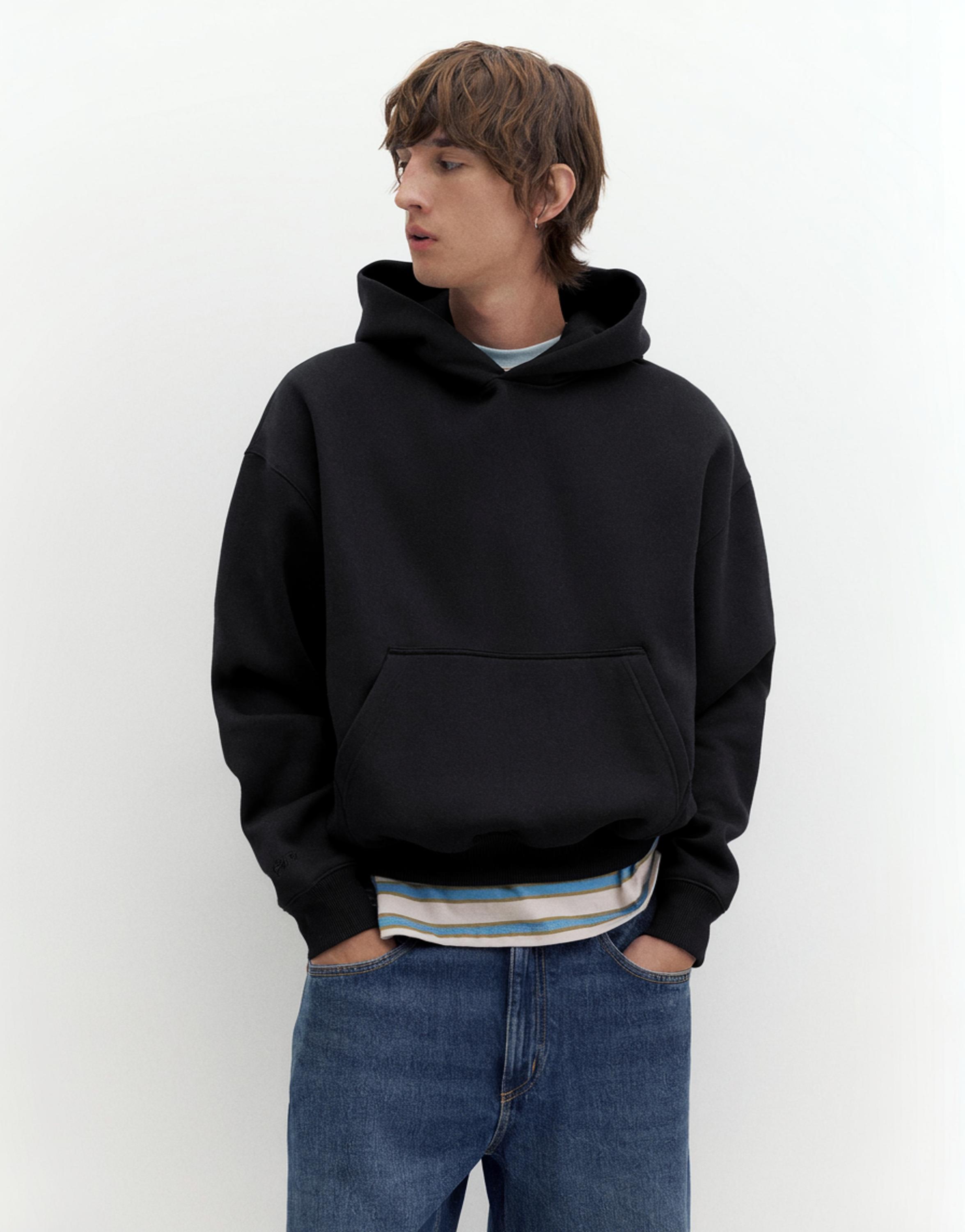 STWD boxy-fit logo hoodie — Black