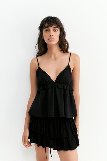 Ruffled linen top — Black 2