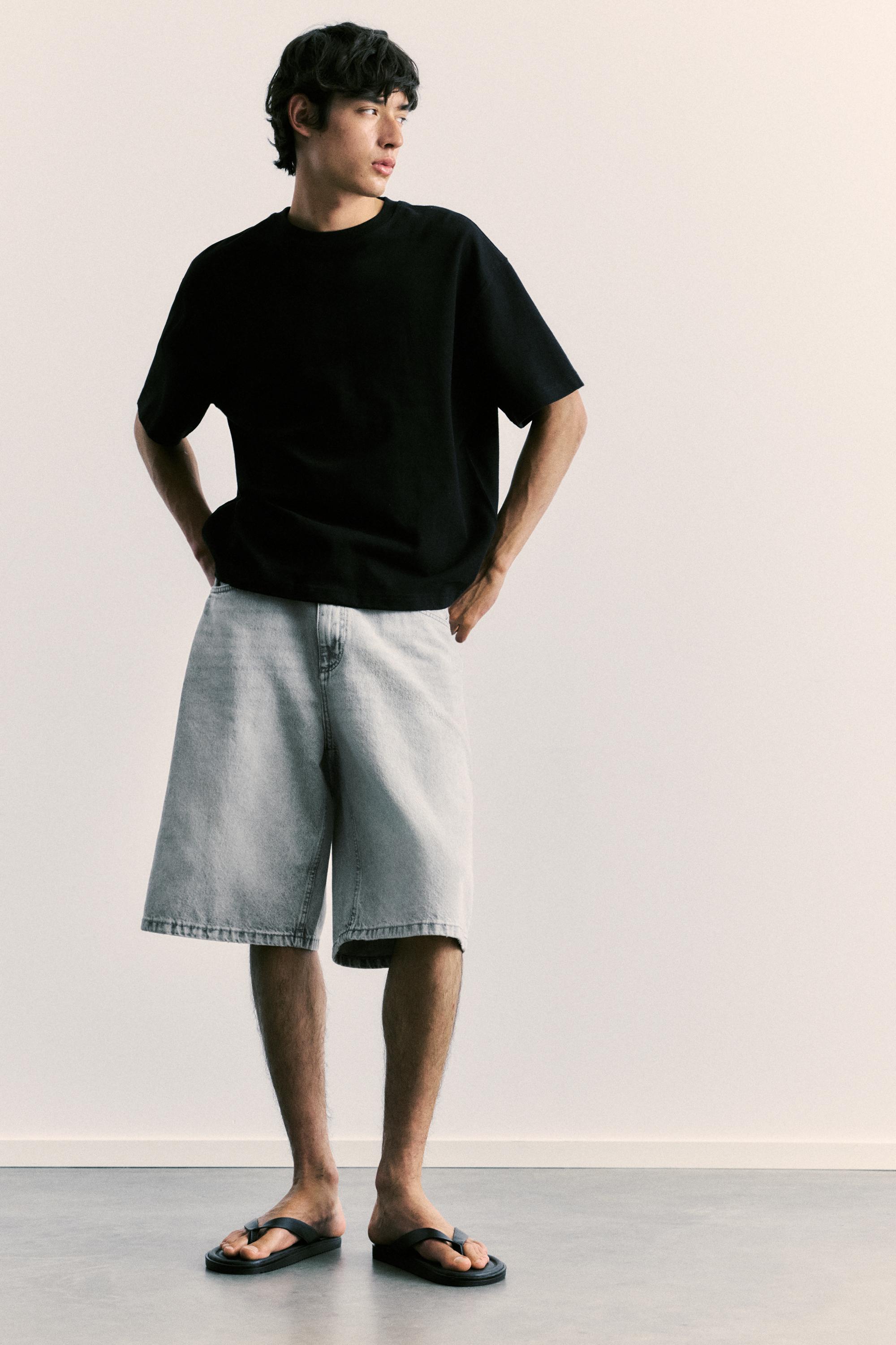 Skater denim Bermuda shorts — Pale grey