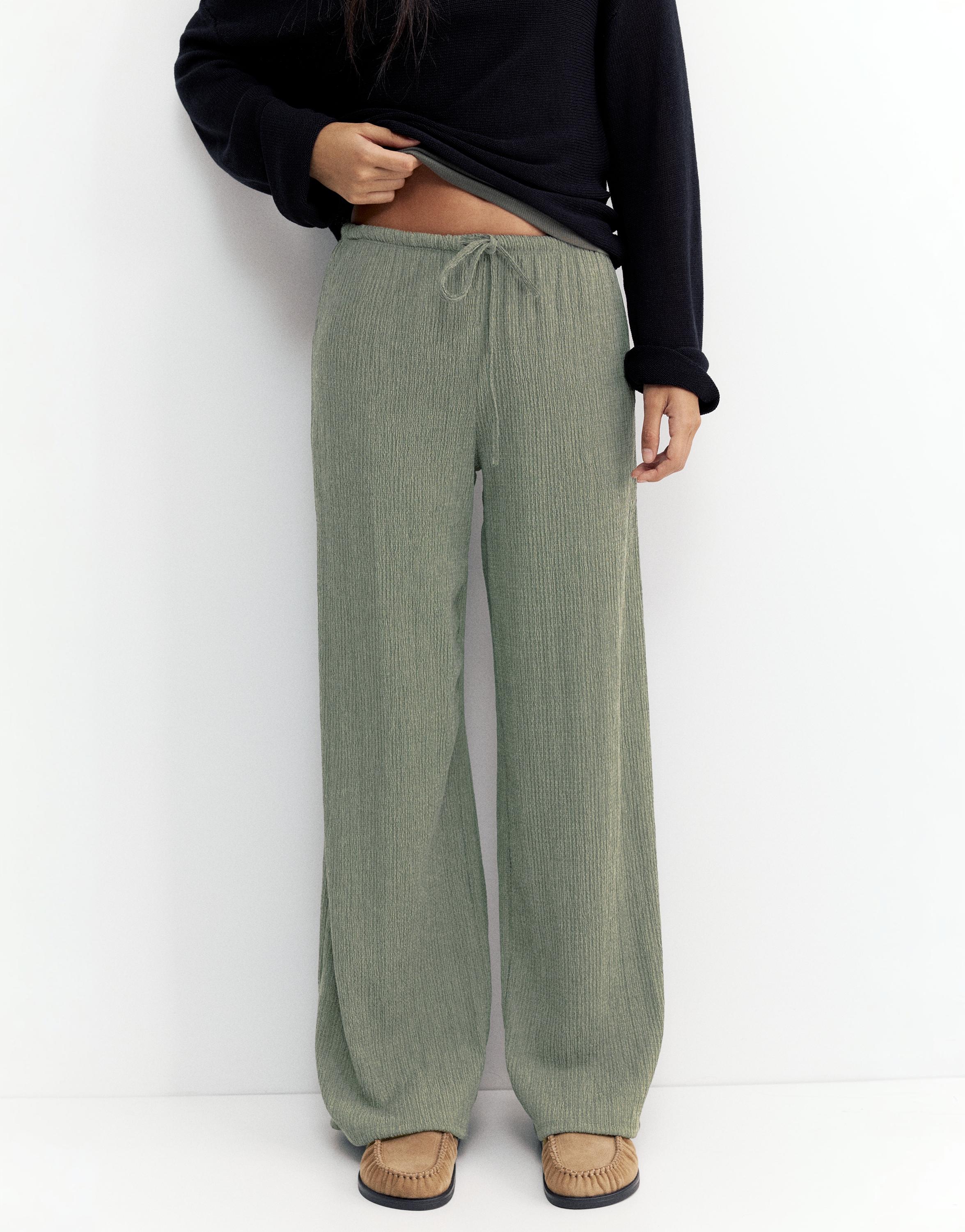 Wide-leg crepe trousers — Khaki